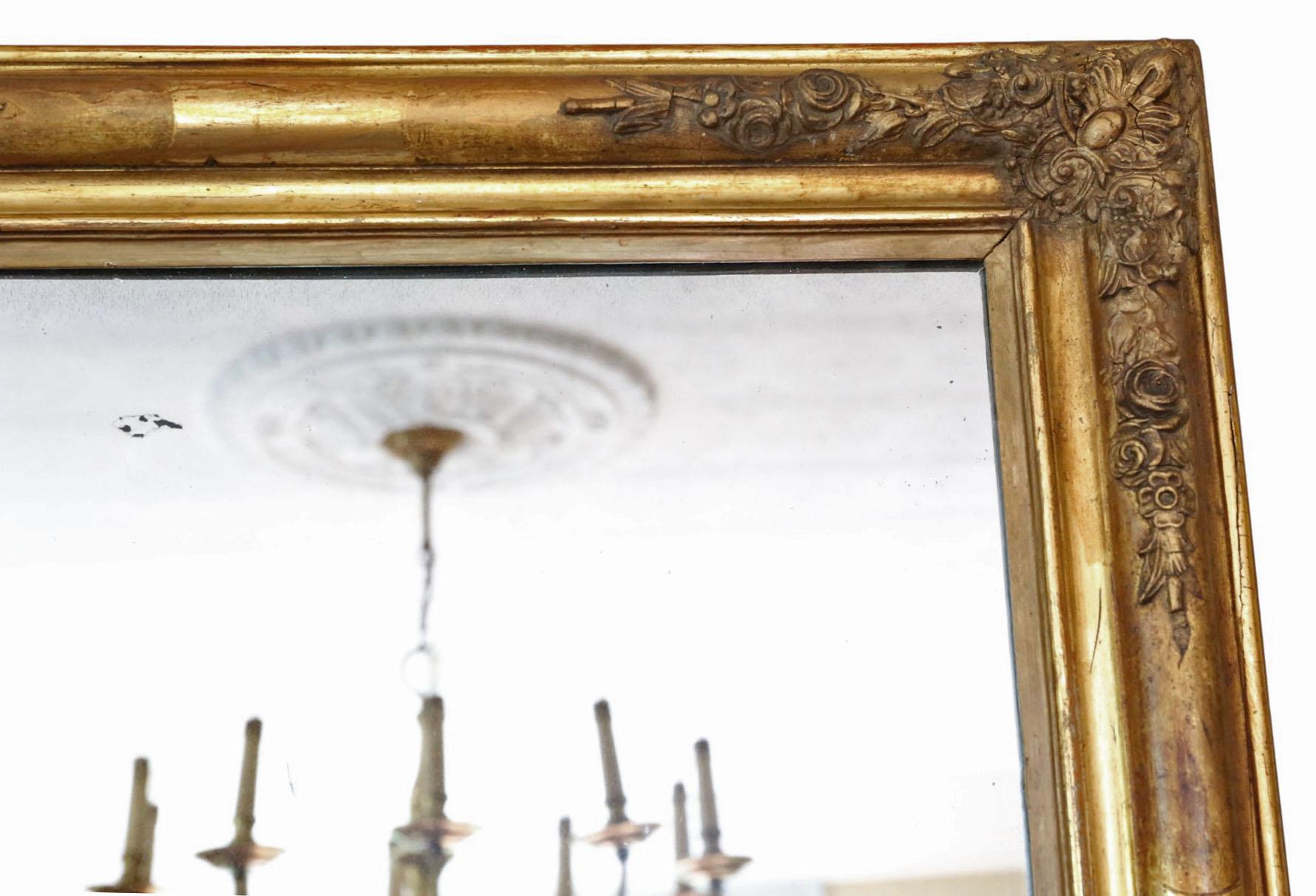 Glass Large Antique 19th Century Gilt Overmantle Wall Mirror Ornate Gold Frame Vintage