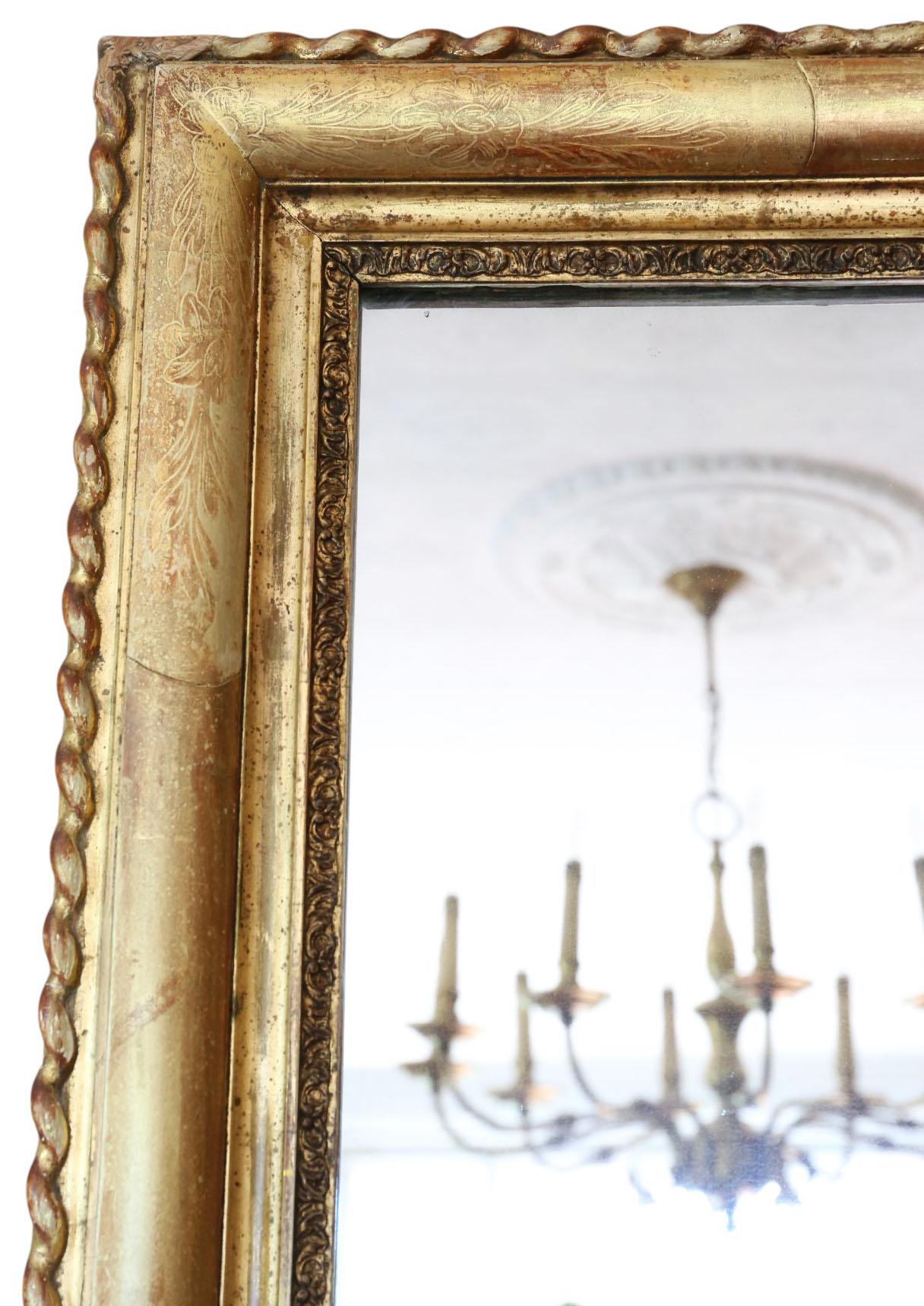 Large Antique 19th Century Gilt Overmantle Wall Mirror Ornate Gold Frame Vintage In Good Condition For Sale In Wisbech, Cambridgeshire