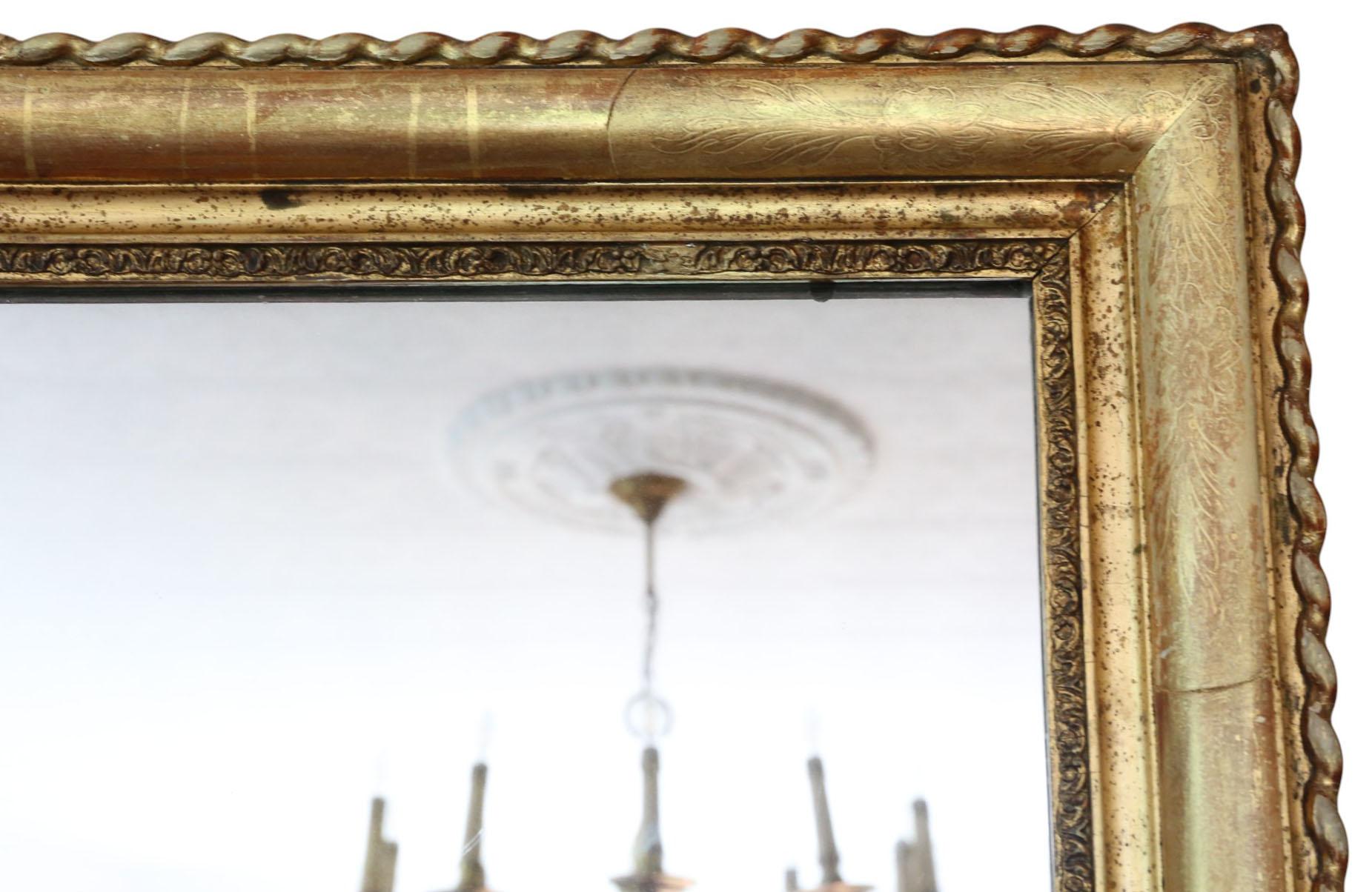 Glass Large Antique 19th Century Gilt Overmantle Wall Mirror Ornate Gold Frame Vintage For Sale