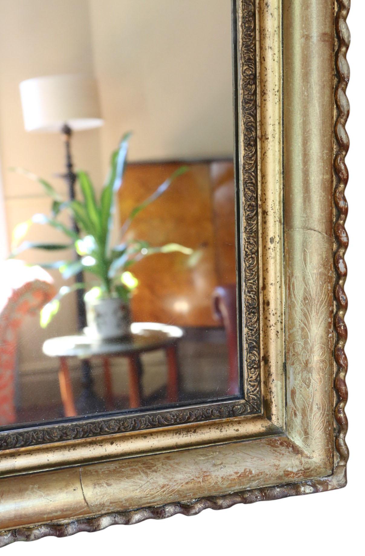 Large Antique 19th Century Gilt Overmantle Wall Mirror Ornate Gold Frame Vintage For Sale 1