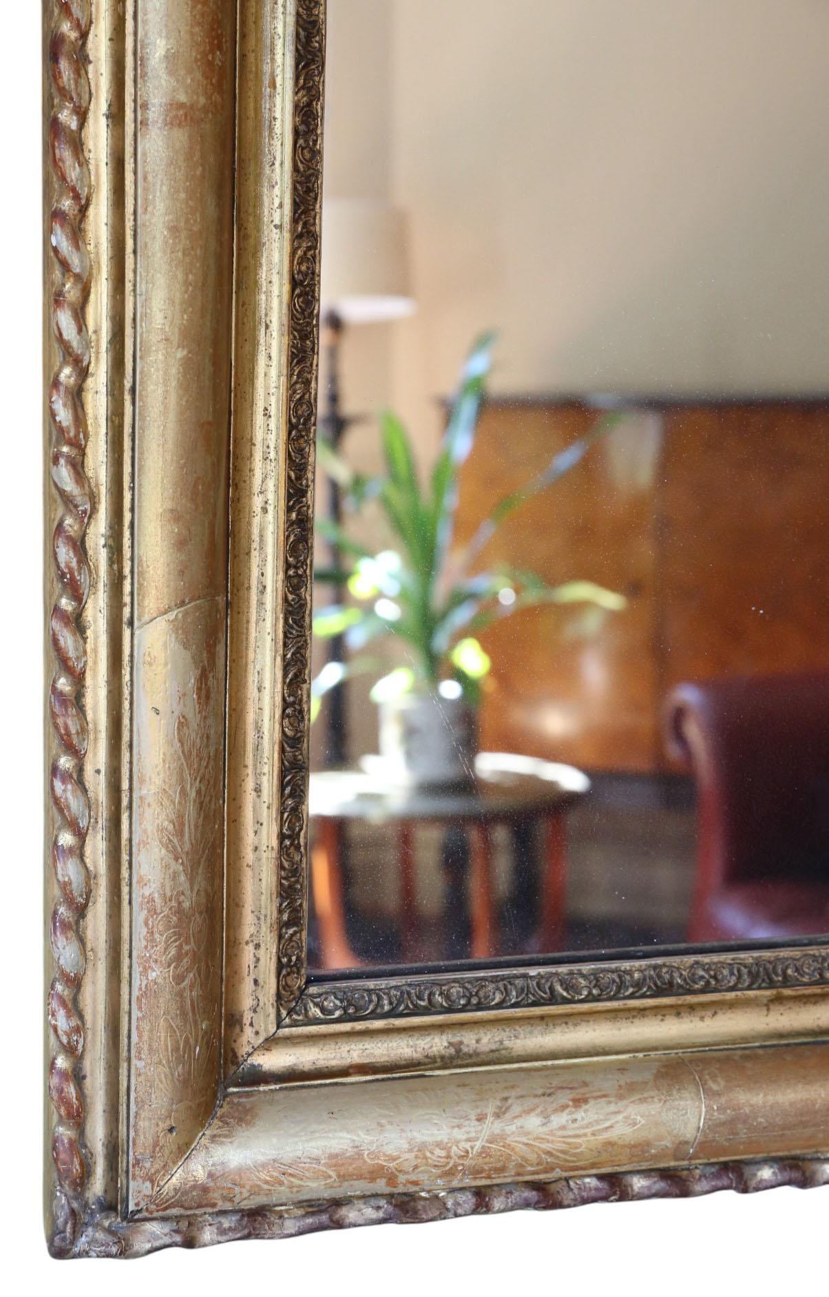 Large Antique 19th Century Gilt Overmantle Wall Mirror Ornate Gold Frame Vintage For Sale 2