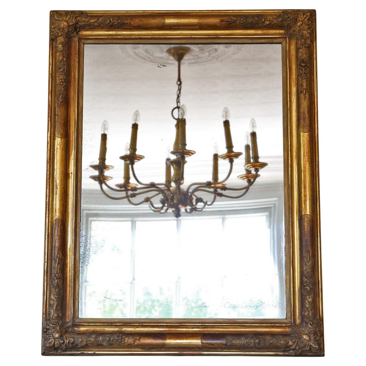 Large Antique 19th Century Gilt Overmantle Wall Mirror Ornate Gold Frame Vintage