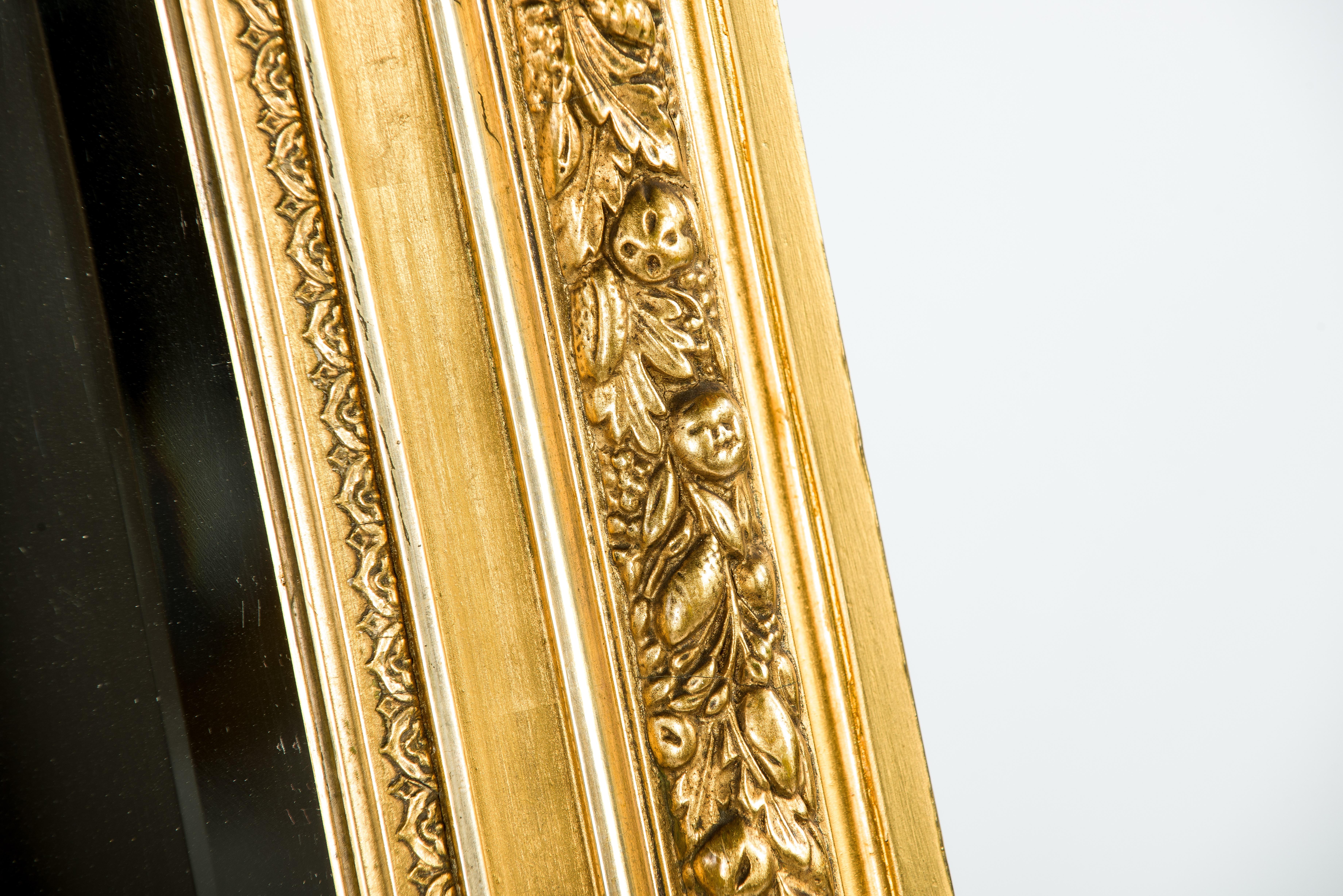 Large Antique 19th Century Gold Gilt French Louis XVI Mirror with Crest 6