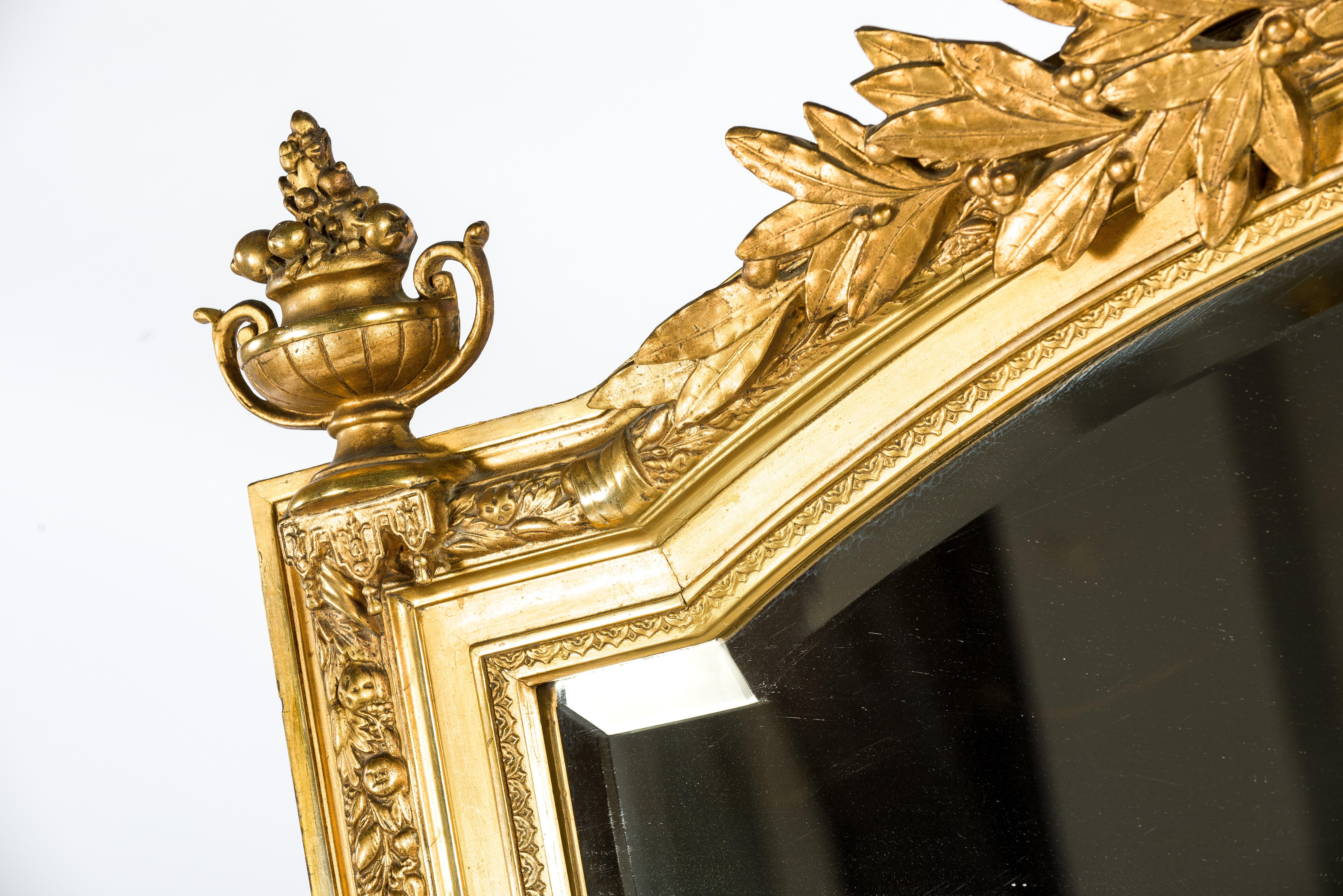Large Antique 19th Century Gold Gilt French Louis XVI Mirror with Crest 1