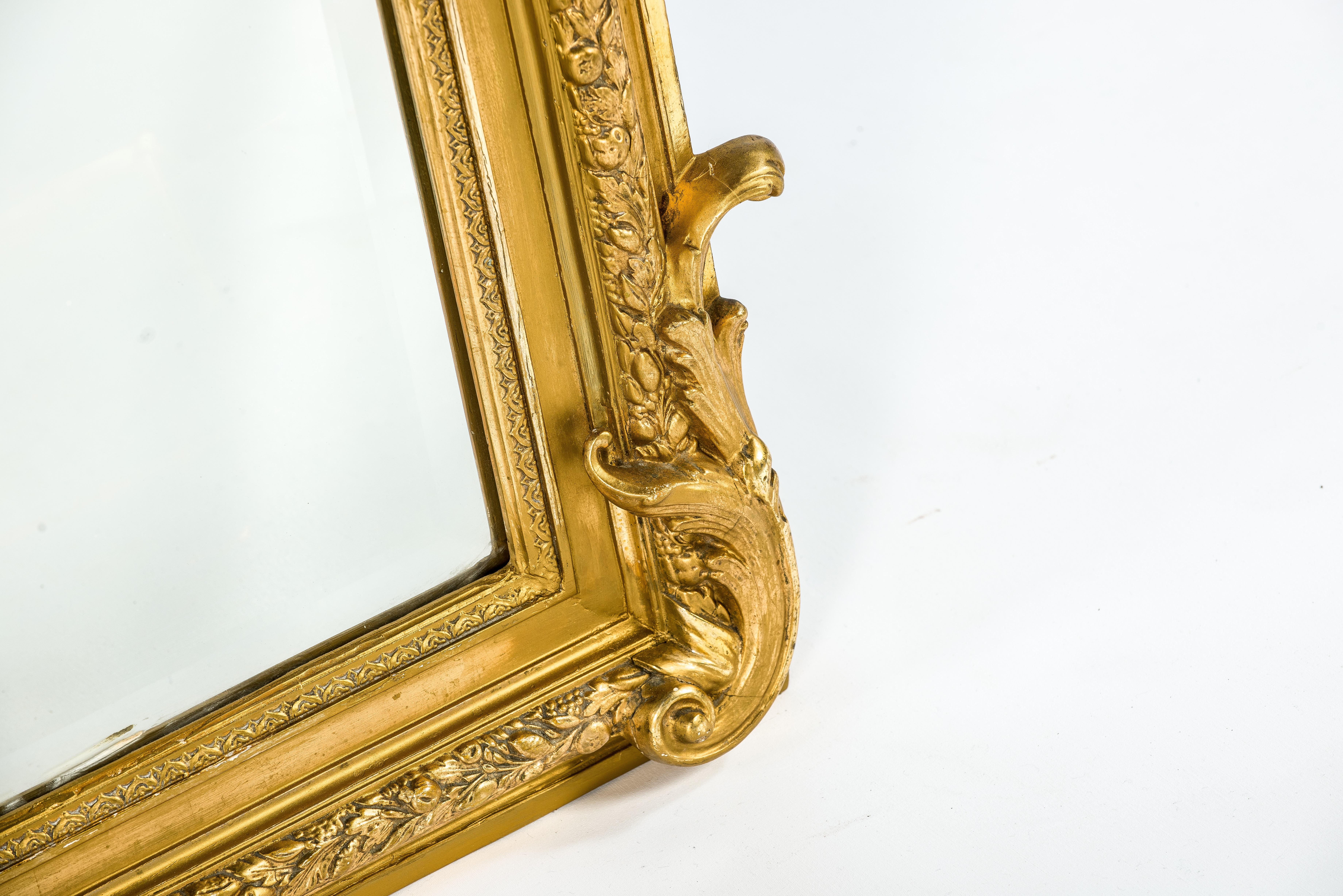 Large Antique 19th Century Gold Gilt French Louis XVI Mirror with Crest 2