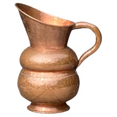 Large Used 19th Century Hammered French Copper Water Jug with Handle