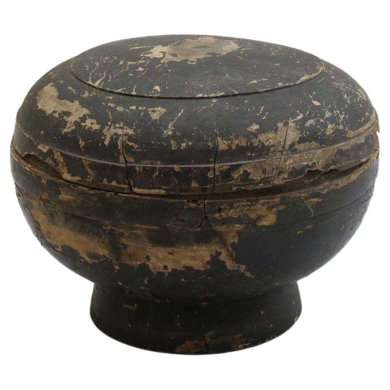 Large Antique 19th Century Japanese Lacquered Lidded Circular Box 1800s