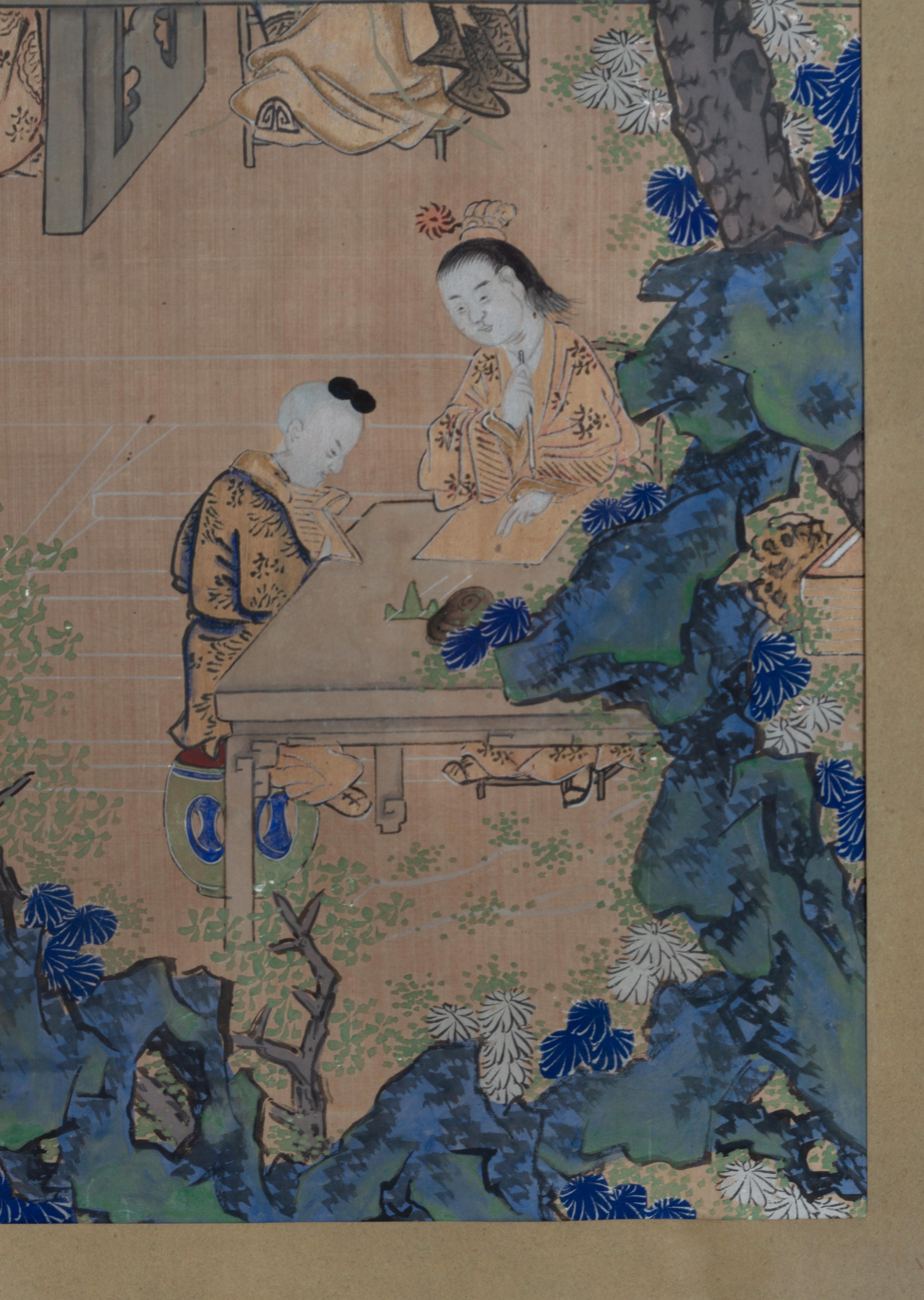 Large Antique 19th Century Japanese Meiji Period Framed Silk Painting For Sale 1