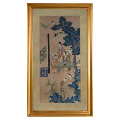 Large Antique 19th Century Japanese Meiji Period Framed Silk Painting