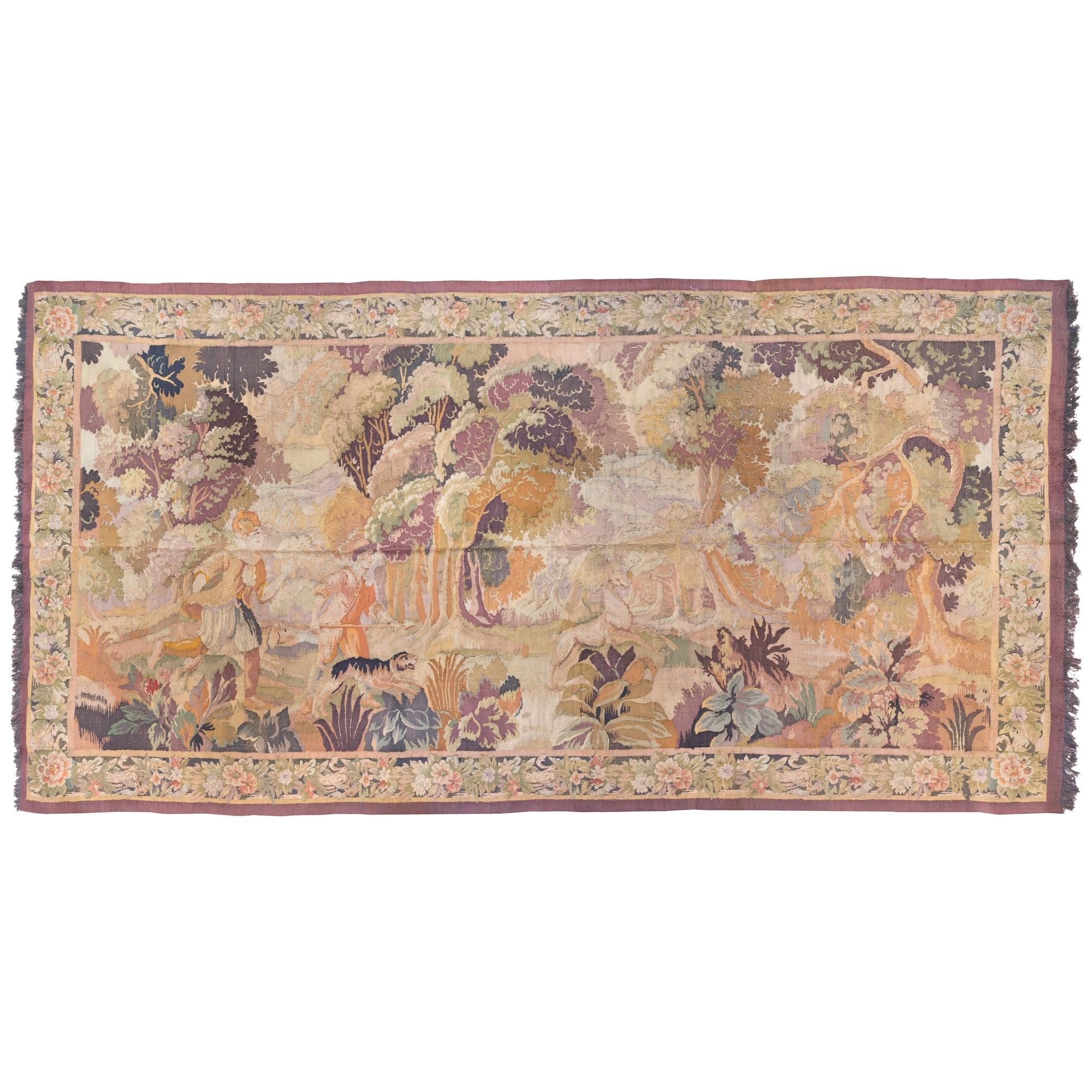 Large Antique 19th Century Lavender and Gold French Provincial Handloom Tapestry For Sale