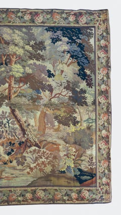 LARGE Antique 19th C. Lavender French Verdure Landscape Tapestry 8.8 x 12.6 ft