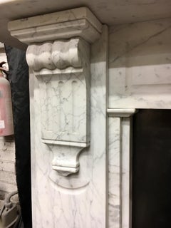 Large Antique 19th Century Mid-Victorian Carrara Marble Fireplace Surround