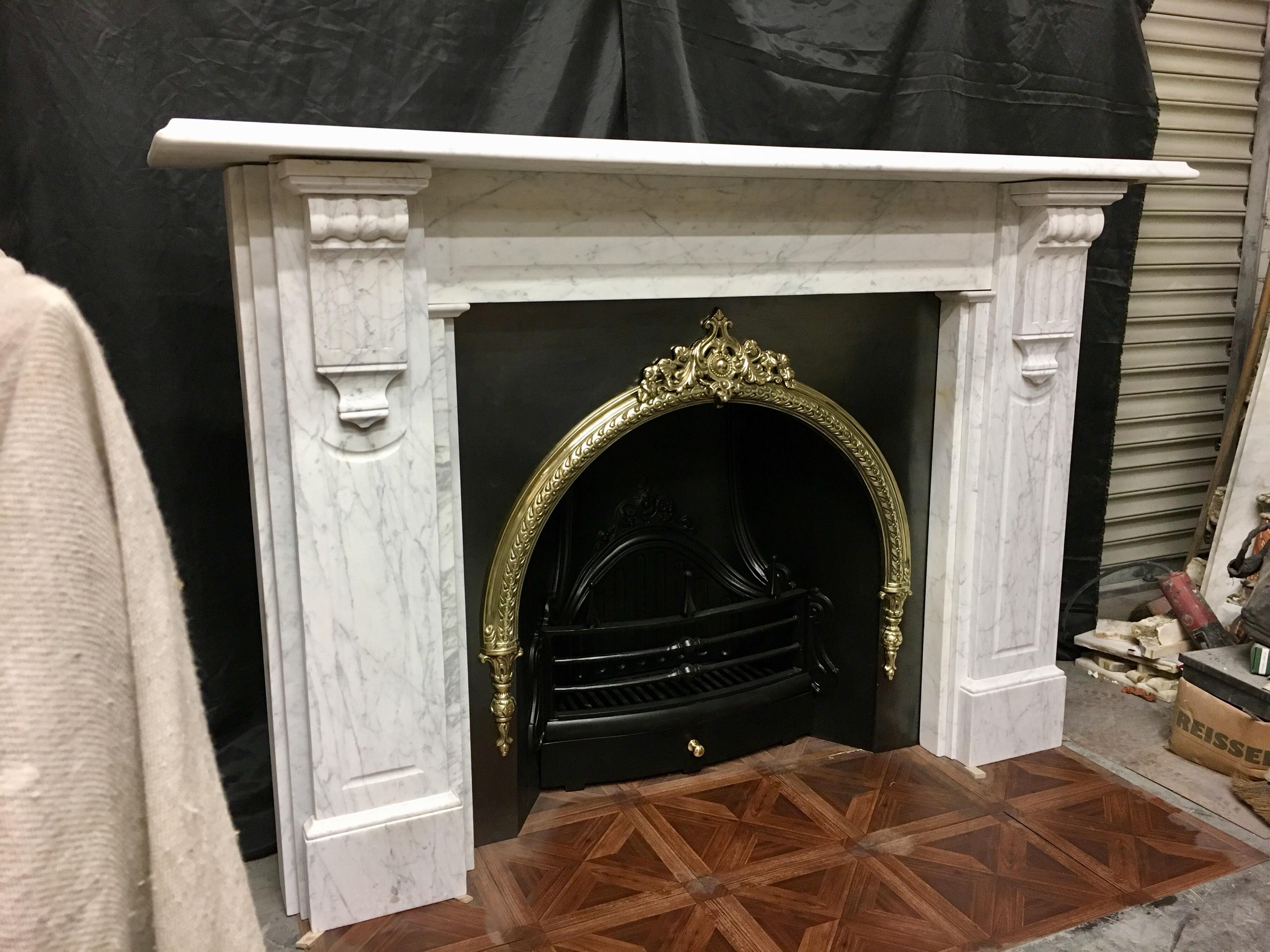 Mid-19th Century Large Antique 19th Century Mid-Victorian Carrara Marble Fireplace Surround