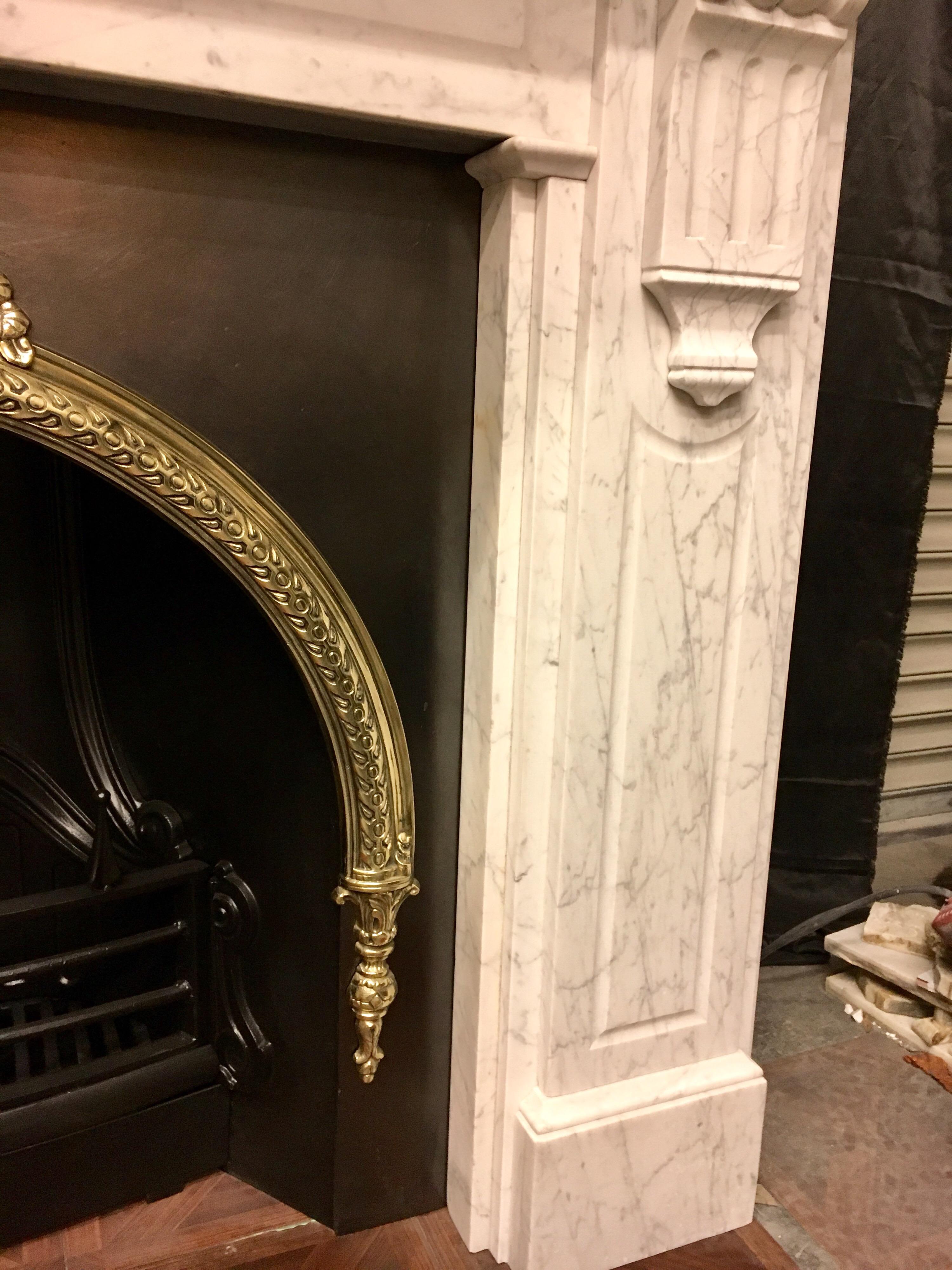 Large Antique 19th Century Mid-Victorian Carrara Marble Fireplace Surround 2
