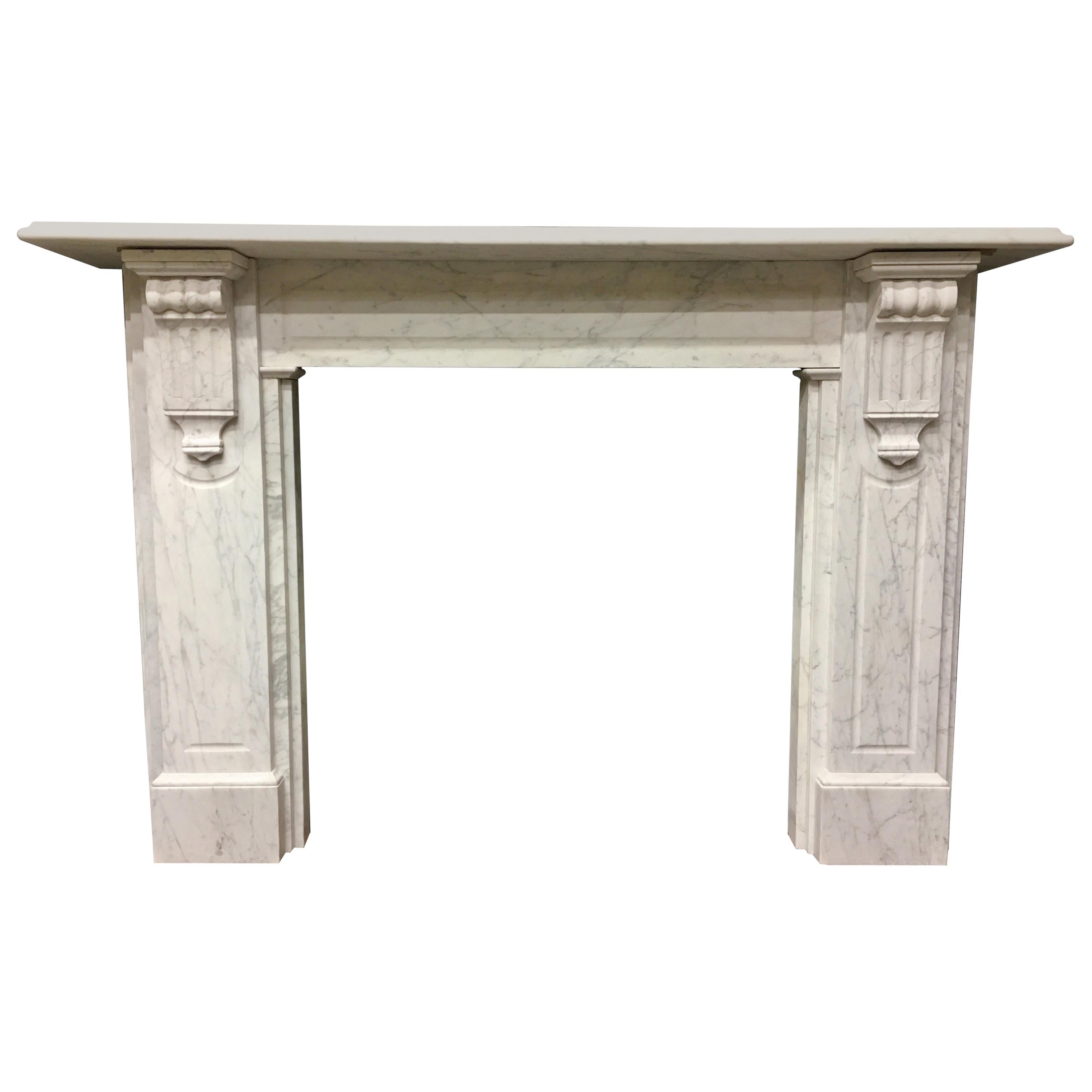 Large Antique 19th Century Mid-Victorian Carrara Marble Fireplace Surround