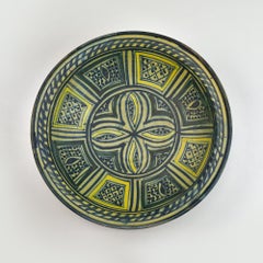 Large Antique 19th Century Moroccan Polychrome Footed Ceramic Bowl from Fez