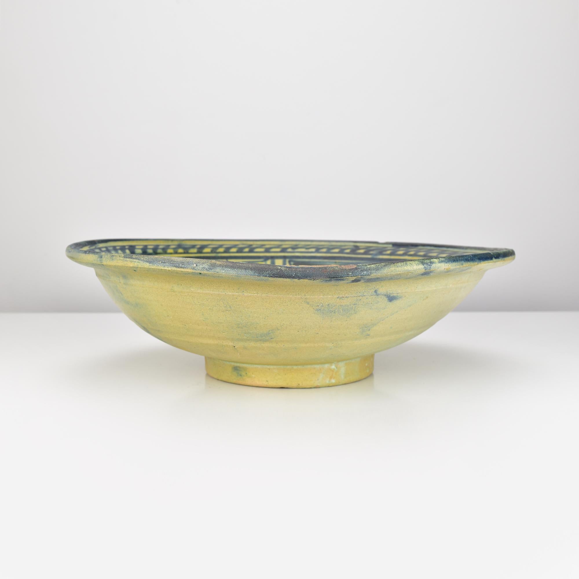 Glazed Large Antique 19th Century Moroccan Polychrome Footed Ceramic Bowl from Fez For Sale