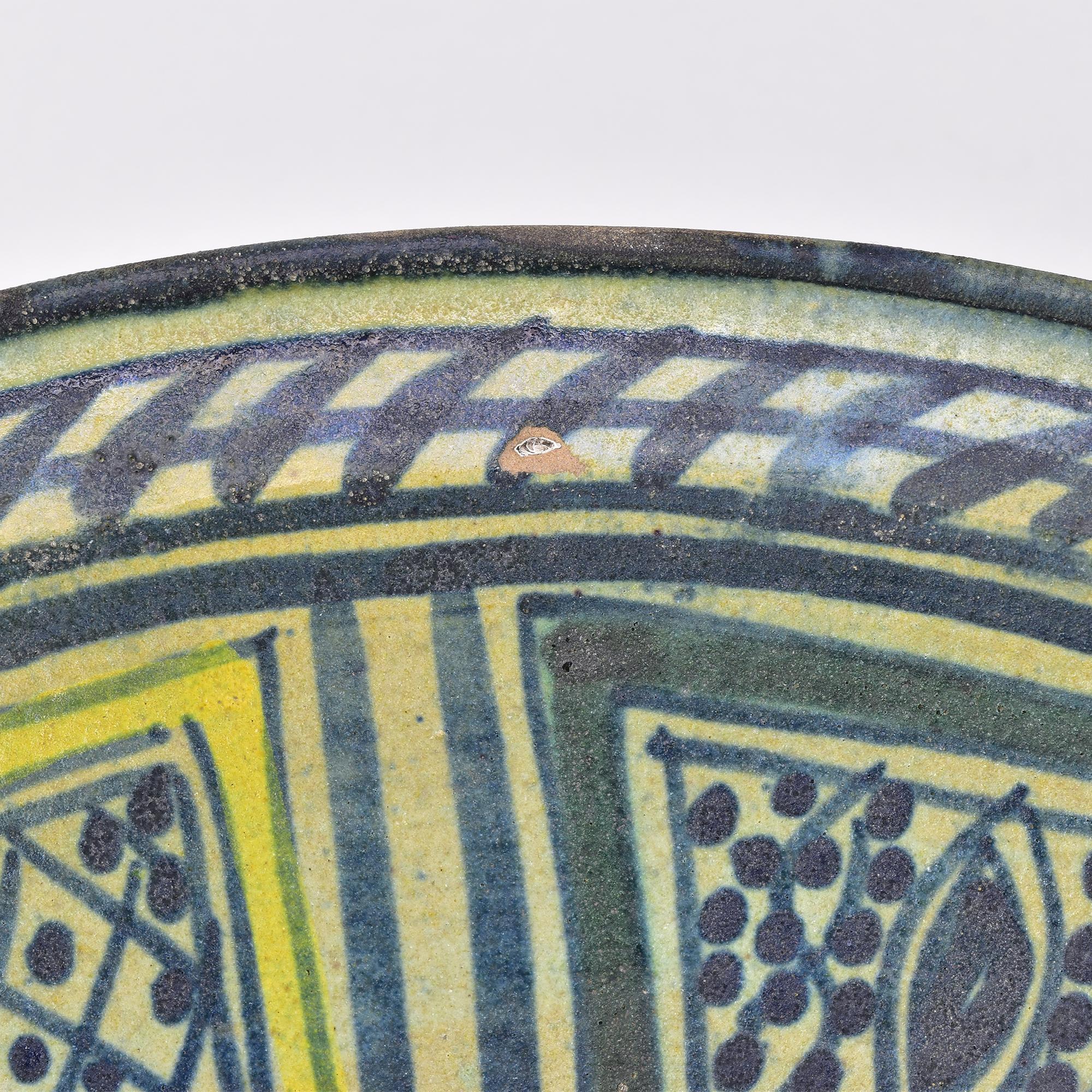 Large Antique 19th Century Moroccan Polychrome Footed Ceramic Bowl from Fez For Sale 2