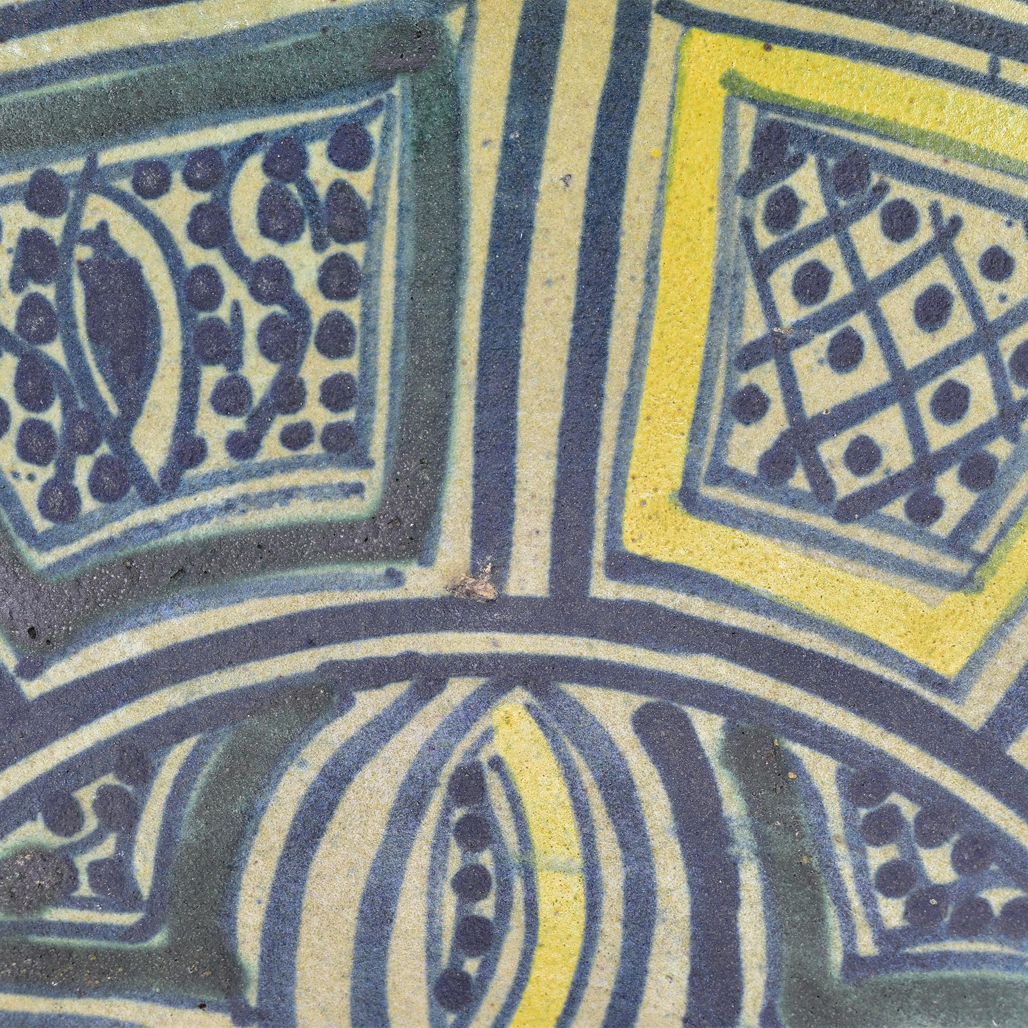 Large Antique 19th Century Moroccan Polychrome Footed Ceramic Bowl from Fez For Sale 3