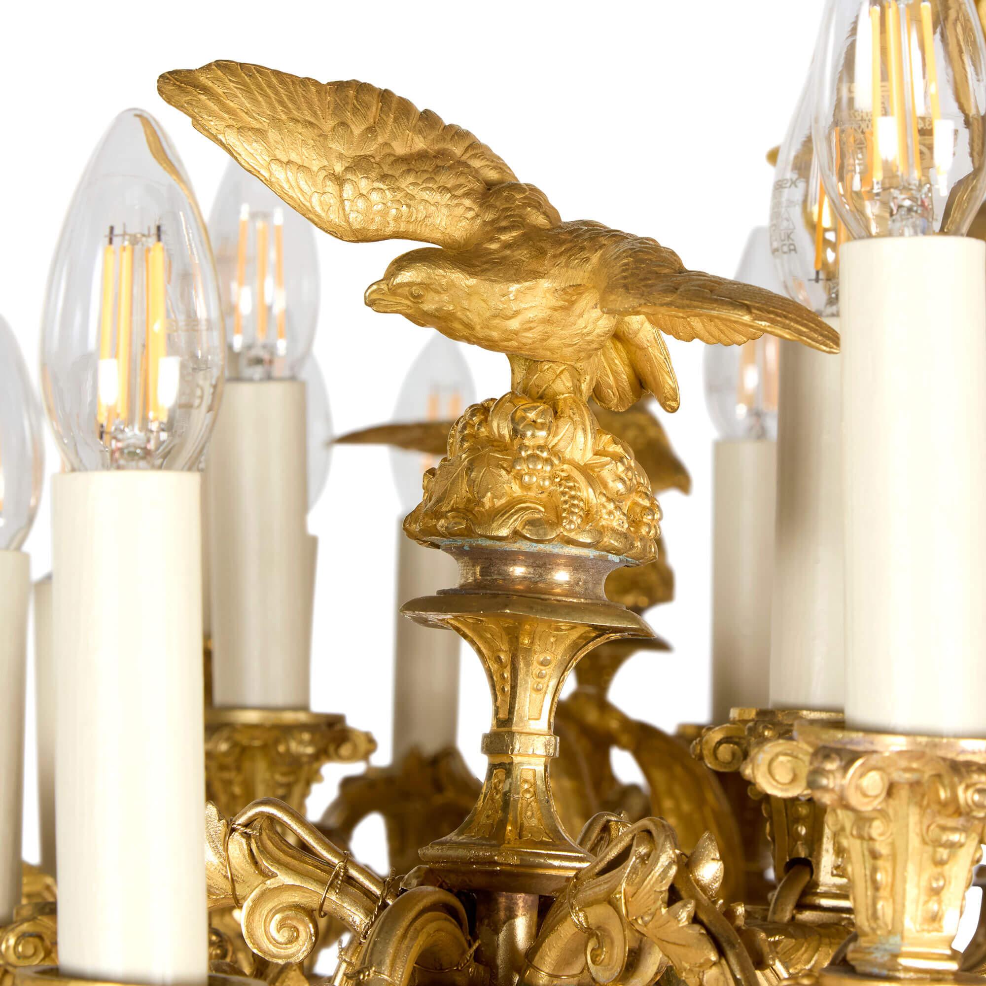 Belle Époque Grand lustre russe ancien en bronze doré du 19e siècle en vente