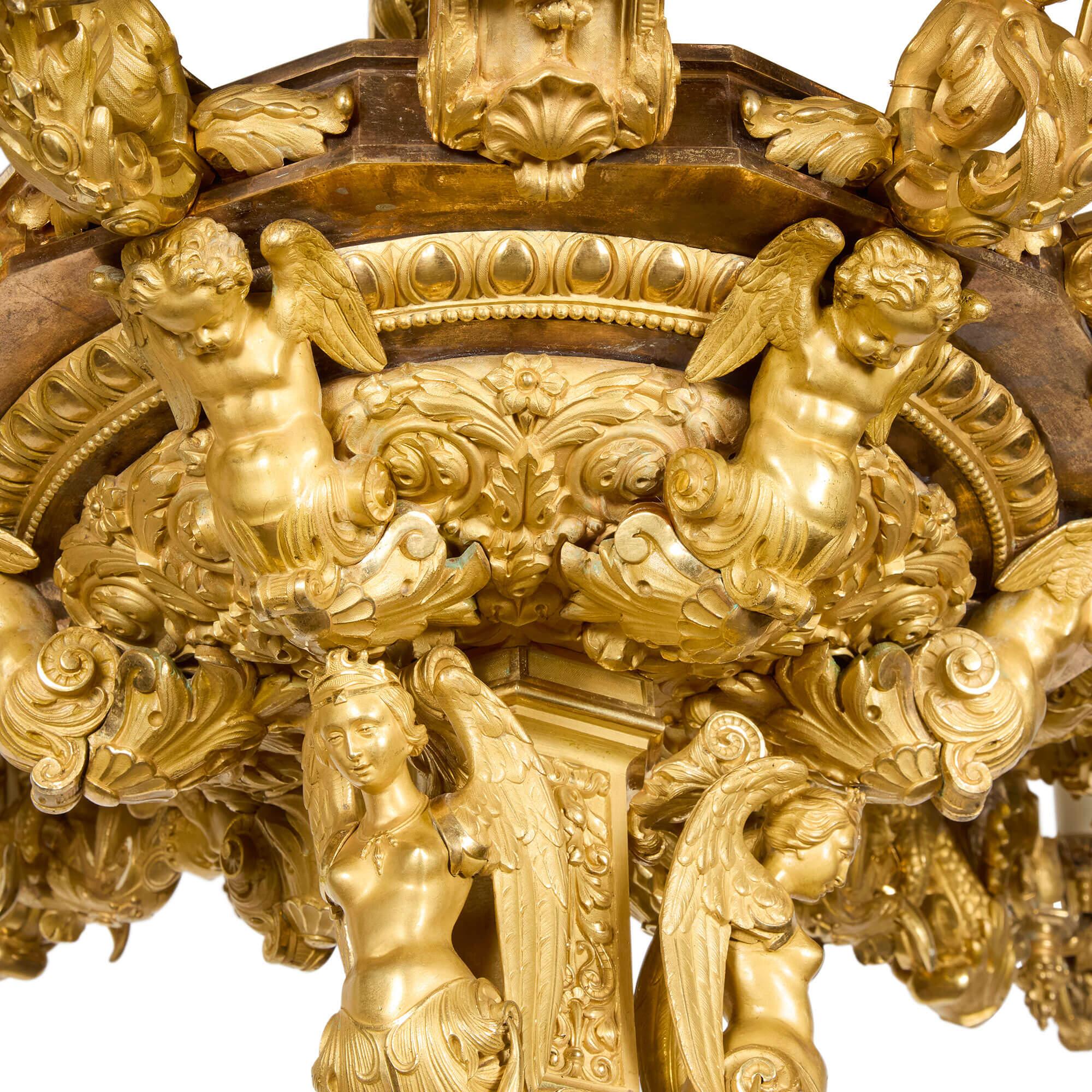 XIXe siècle Grand lustre russe ancien en bronze doré du 19e siècle en vente