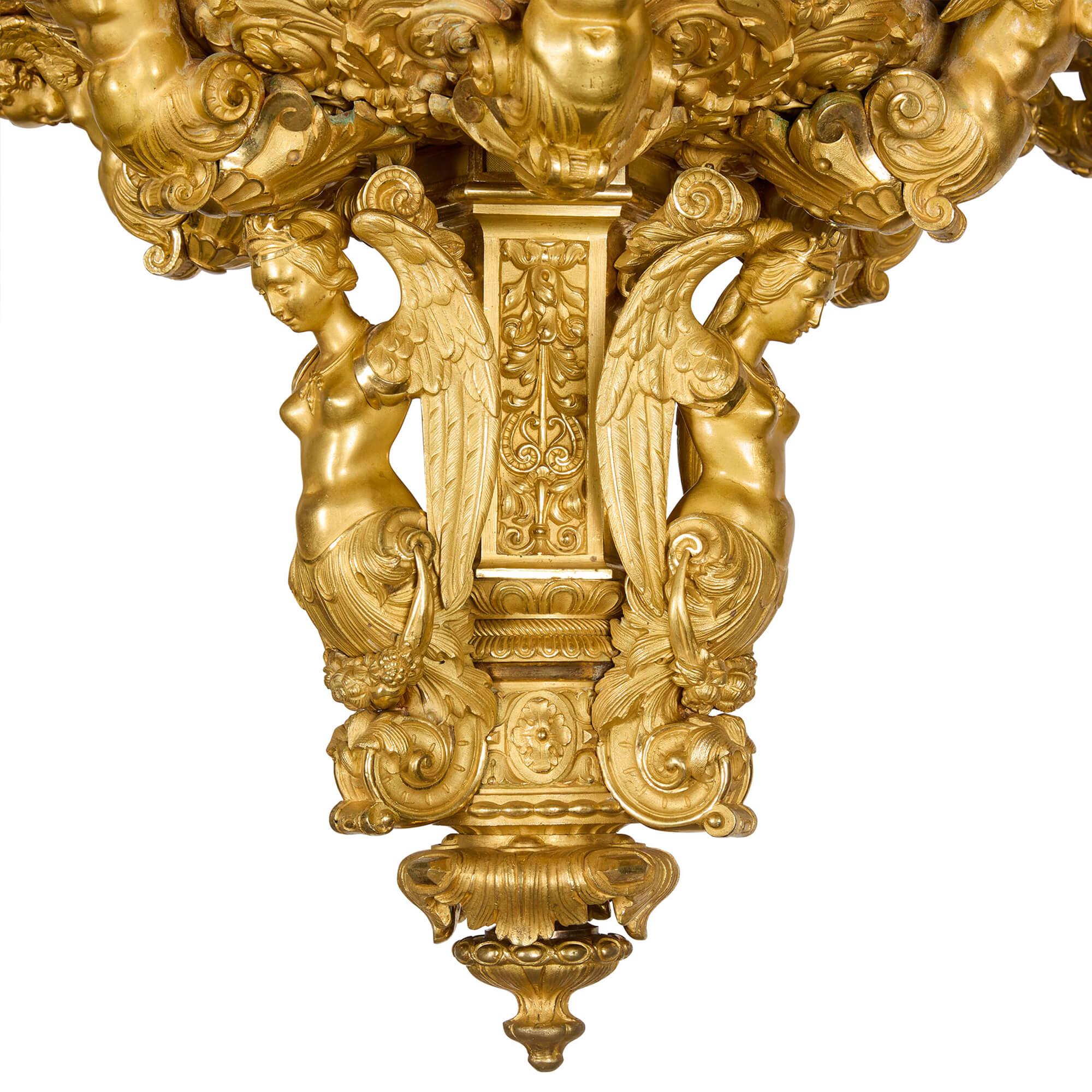Grand lustre russe ancien en bronze doré du 19e siècle en vente 1