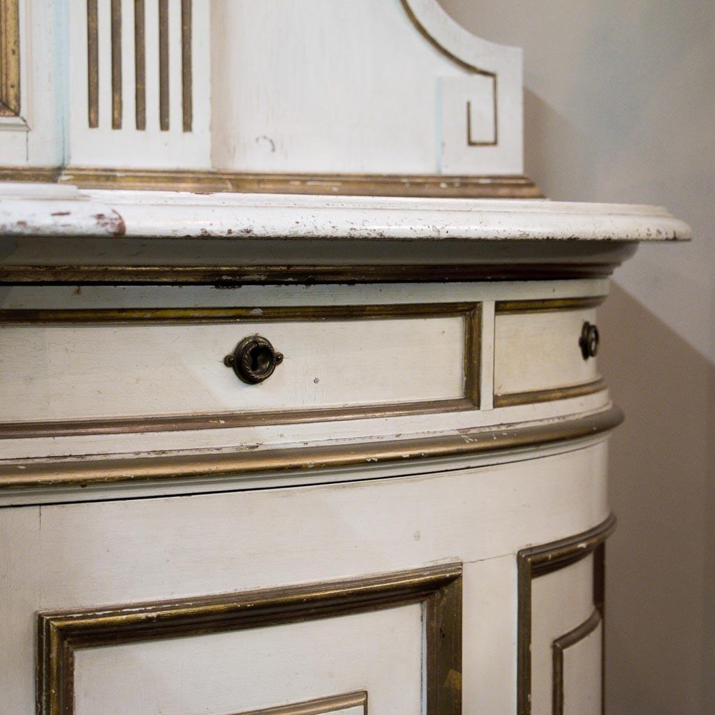 Wood Large Antique 19th Century Sideboard Buffet with Mirror Painted White