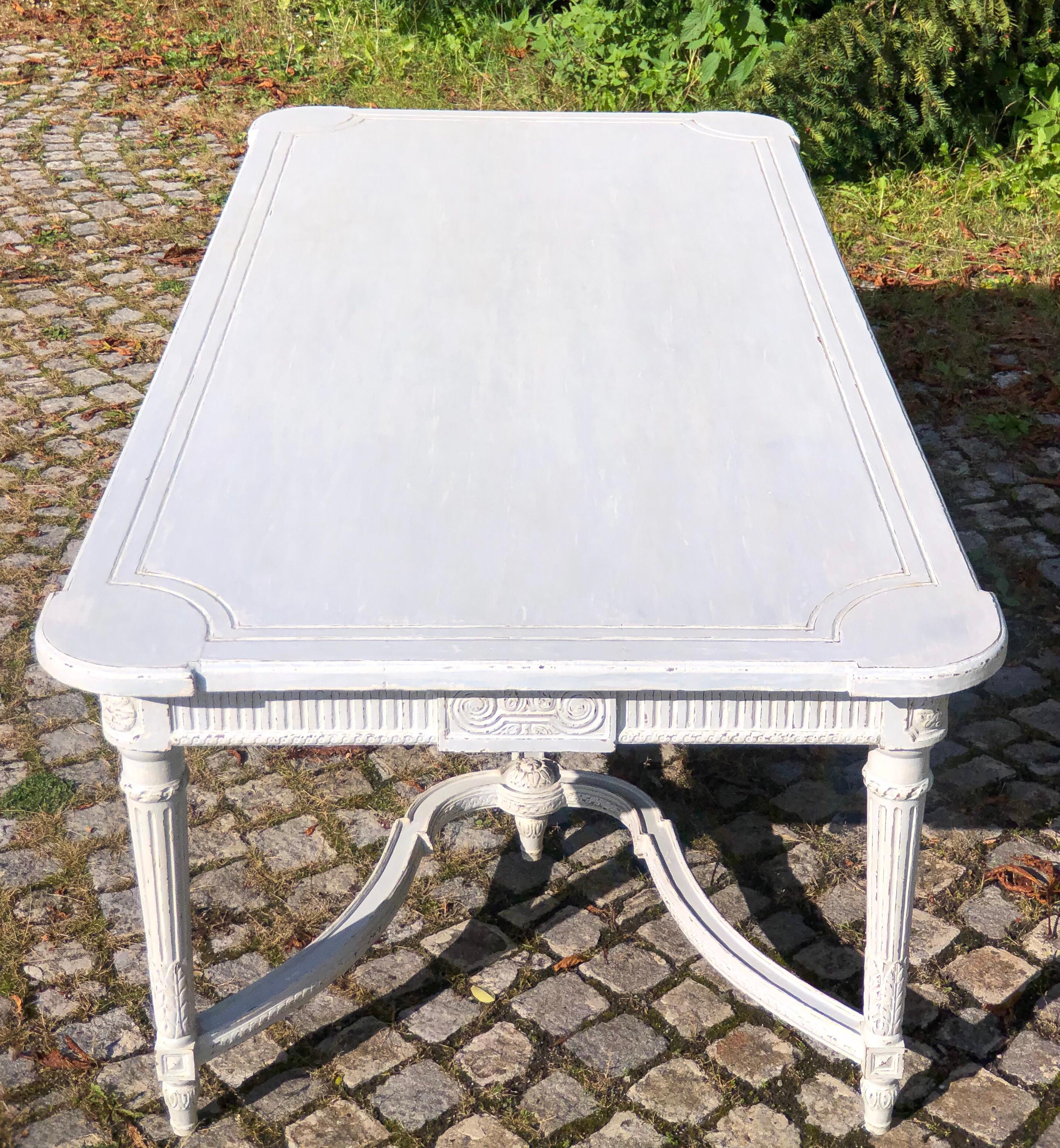 Hand-Carved Large Antique 19th Century Swedish Painted Dining Room Table For Sale