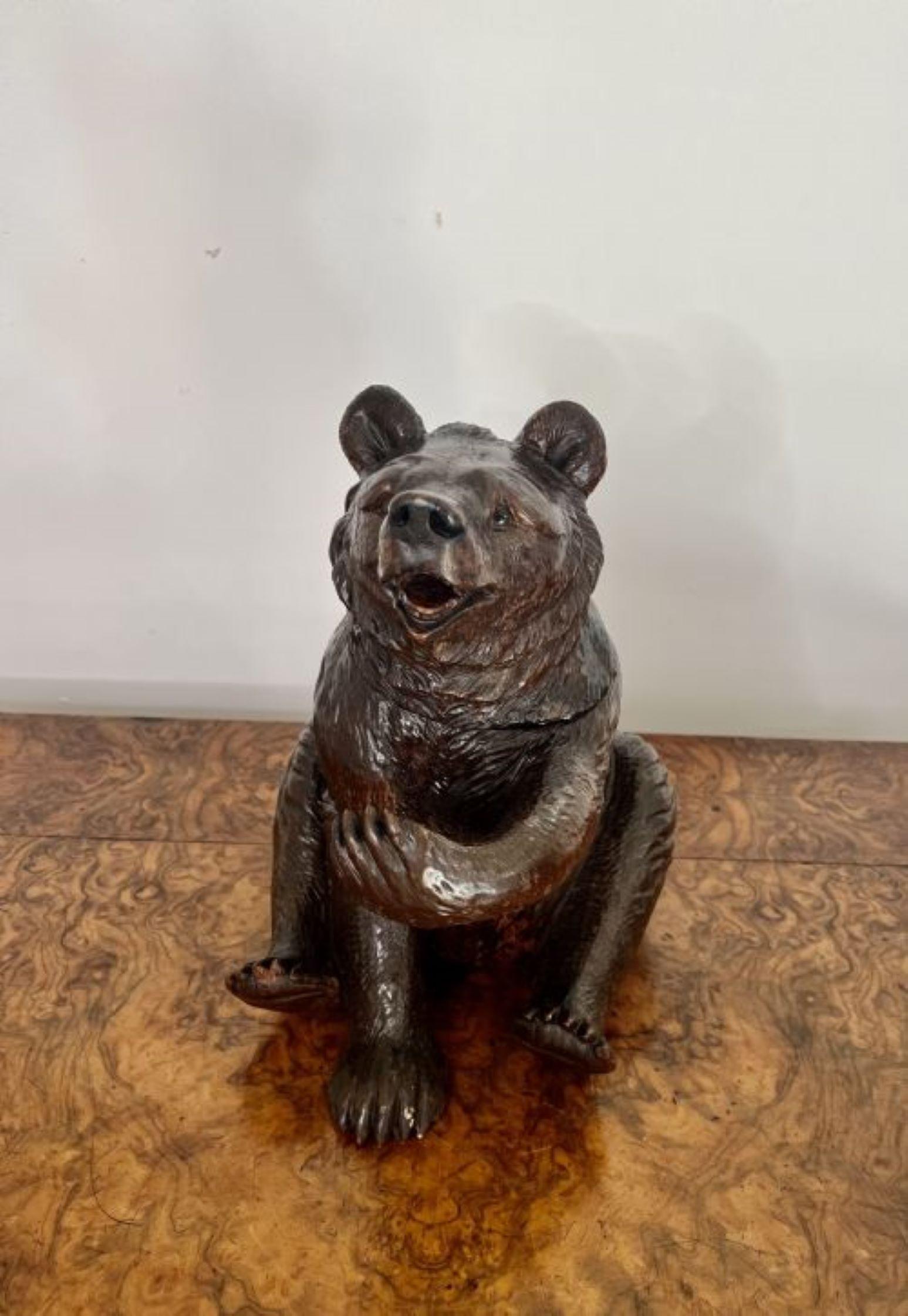 Wood Large antique 19th century Victorian quality carved Black Forest bear  For Sale