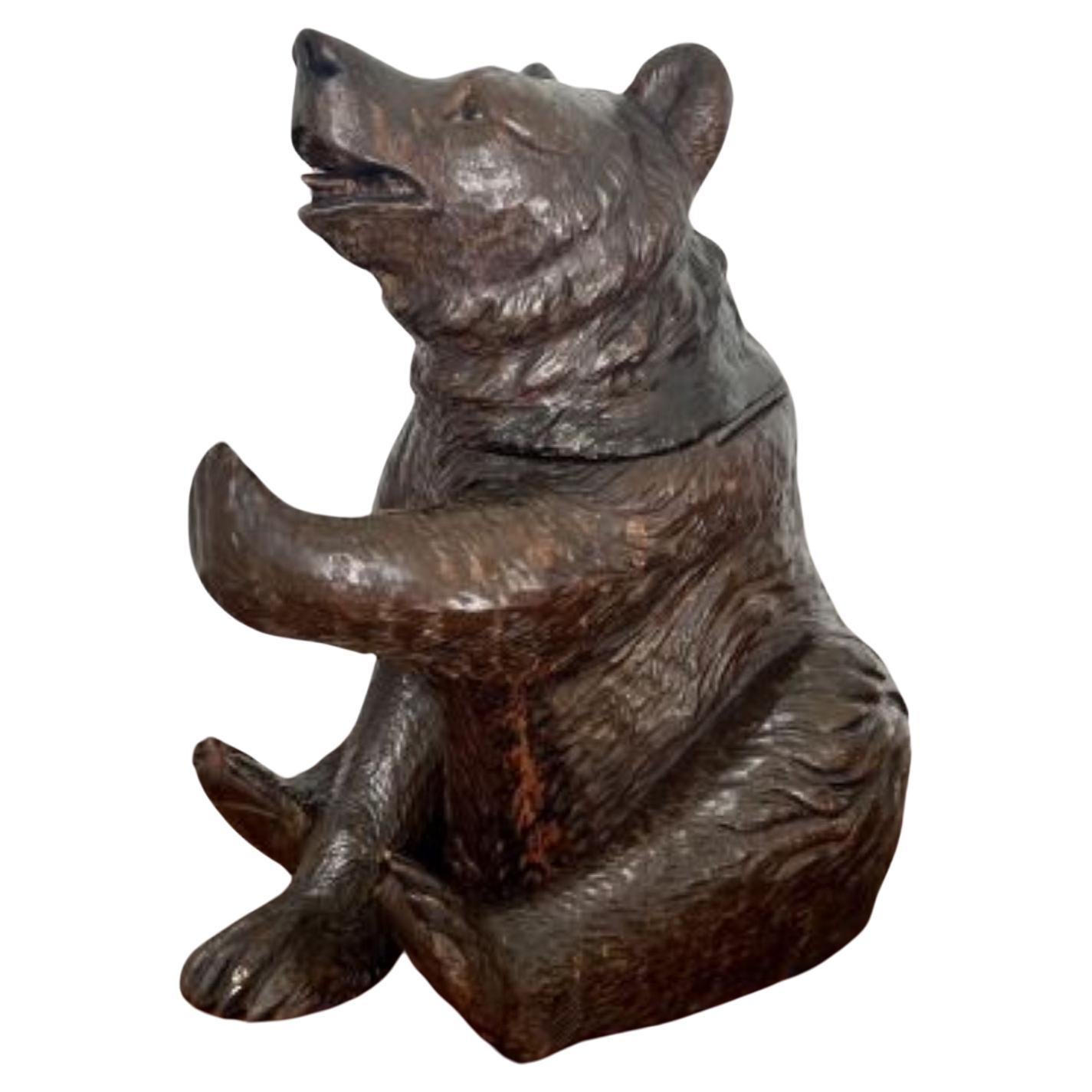 Grand ours ancien du 19e siècle de qualité victorienne sculpté Black Forest 
