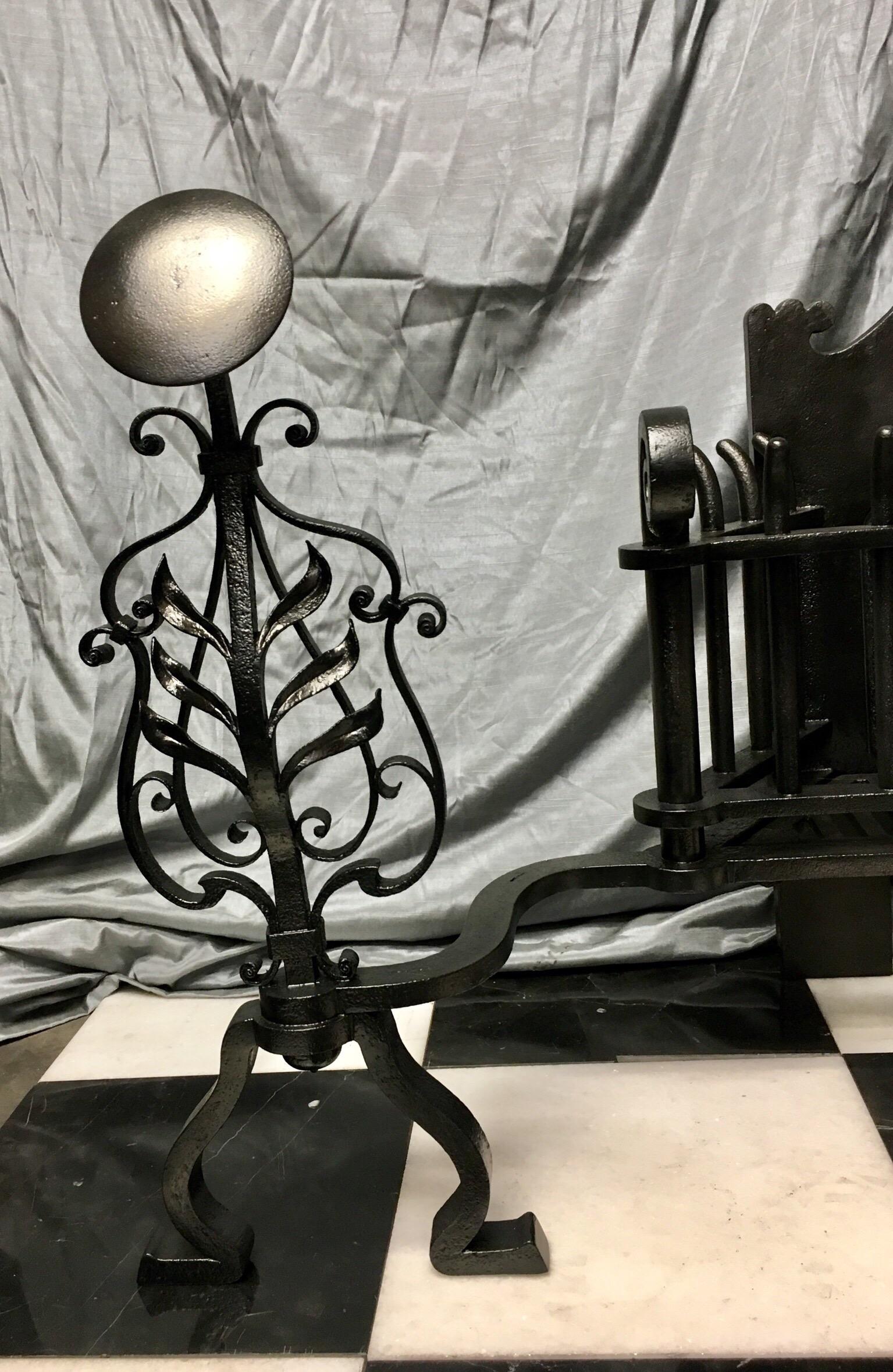 Forged Large Antique 19th Century Victorian Wrought Iron Arts & Crafts Fire Grate