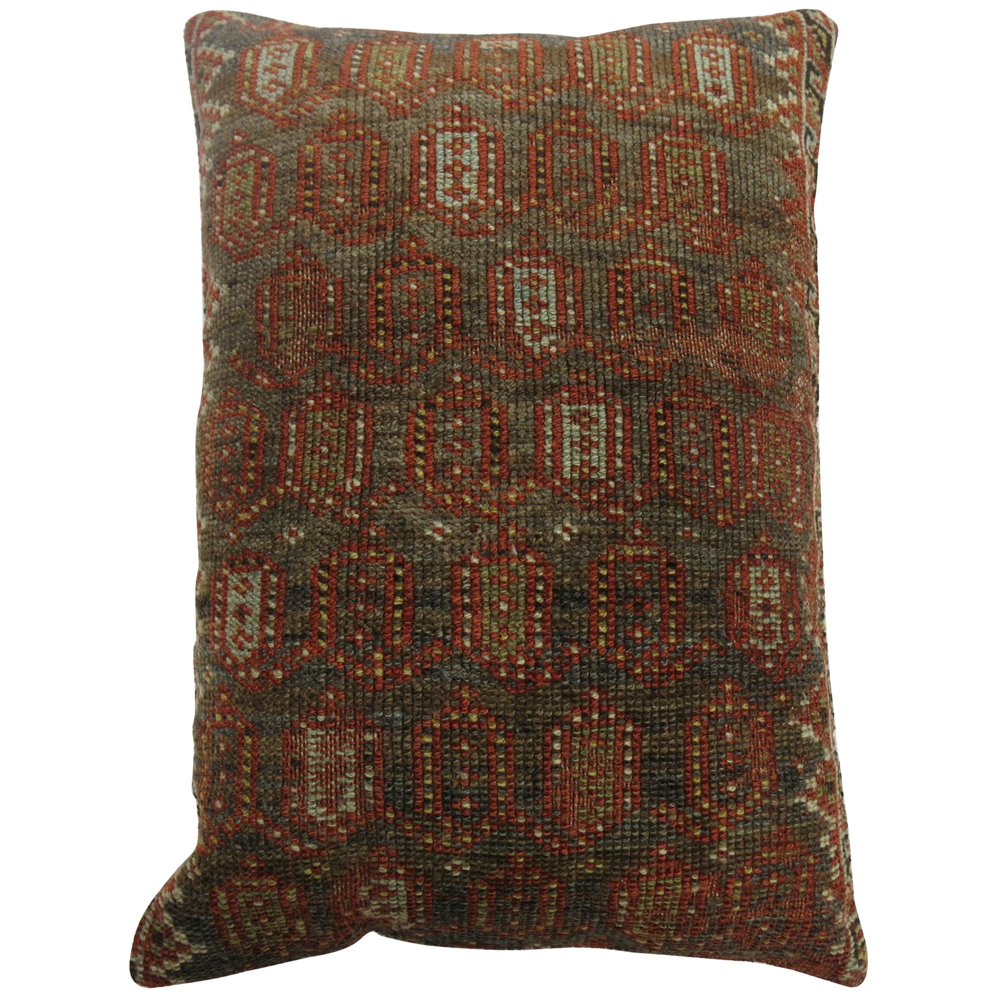 Large Antique 20th Century Brown Color Persian Malayer Paisley Rug Pillow For Sale