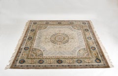 Large Antique 20th Century Chinese Oriental Silk Rug Cream Green Lotus Flowers