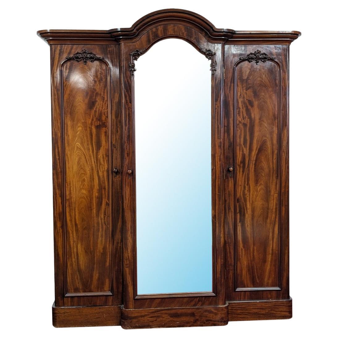 Large Antique 3 Door Armoire, Mahogany, 19th Century For Sale