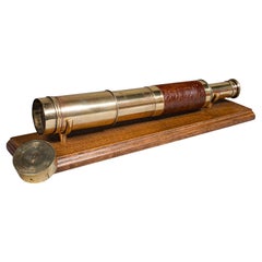 Large Antique 3 Draw Telescope, English Brass, Leather Spyglass, Victorian, 1860