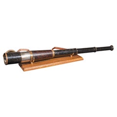 Großes antikes 3-Zeichen-Teleskop, Irisch, Messing, Leder, Terrestrisch, Edwardian