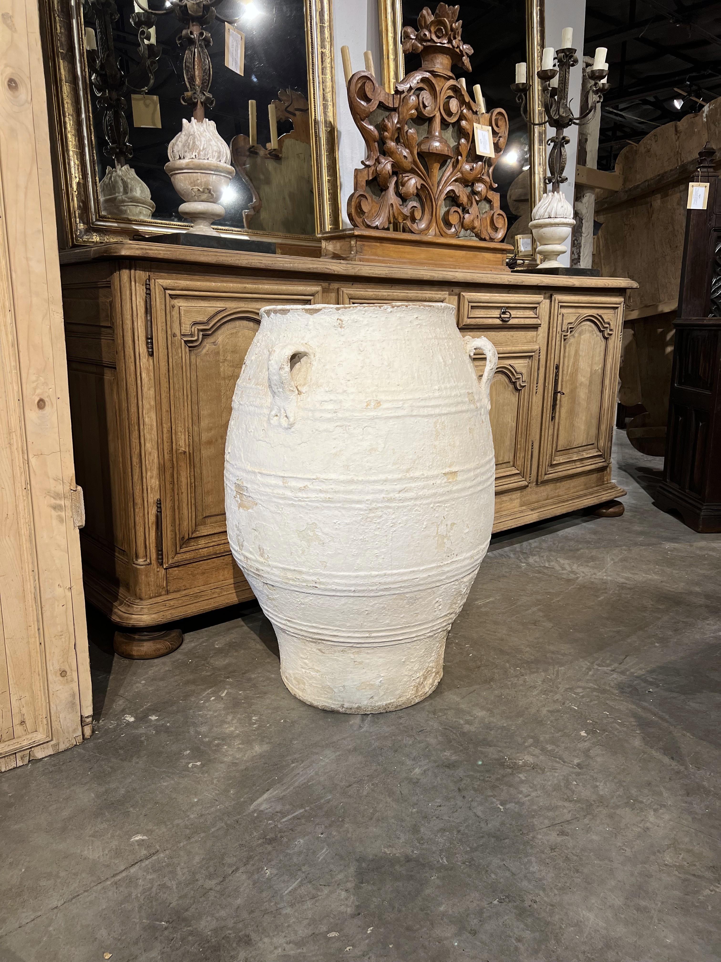 Gran olla antigua de 3 asas para aceite de oliva o vino, Grecia, circa 1875 Pintado a mano en venta