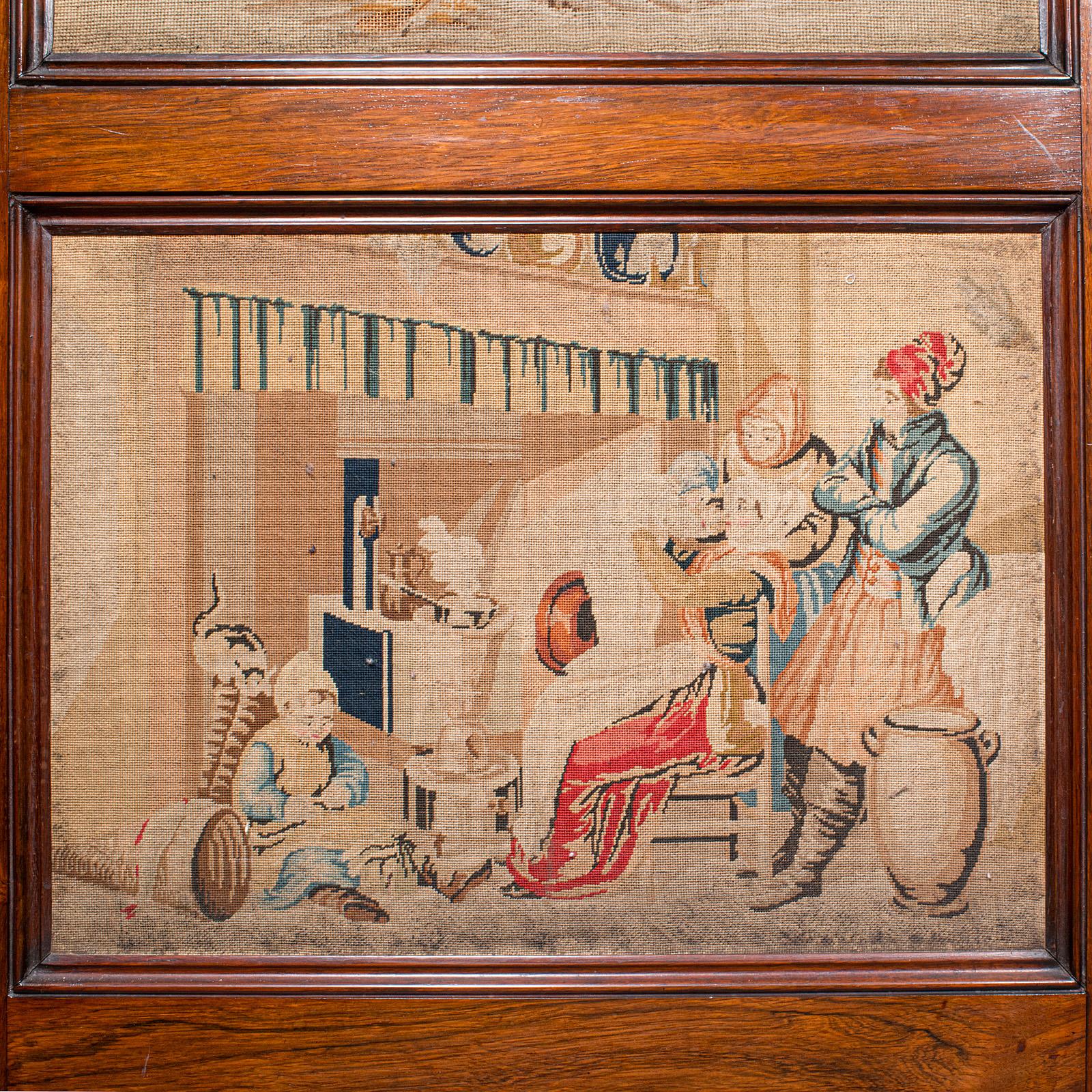 Grande paravento antico a 4 pannelli, divisorio inglese, punto d'ago, Regenza in vendita 4