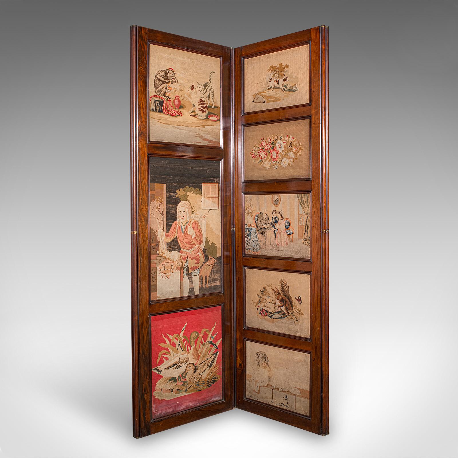 Regency Grande paravento antico a 4 pannelli, divisorio inglese, punto d'ago, Regenza in vendita