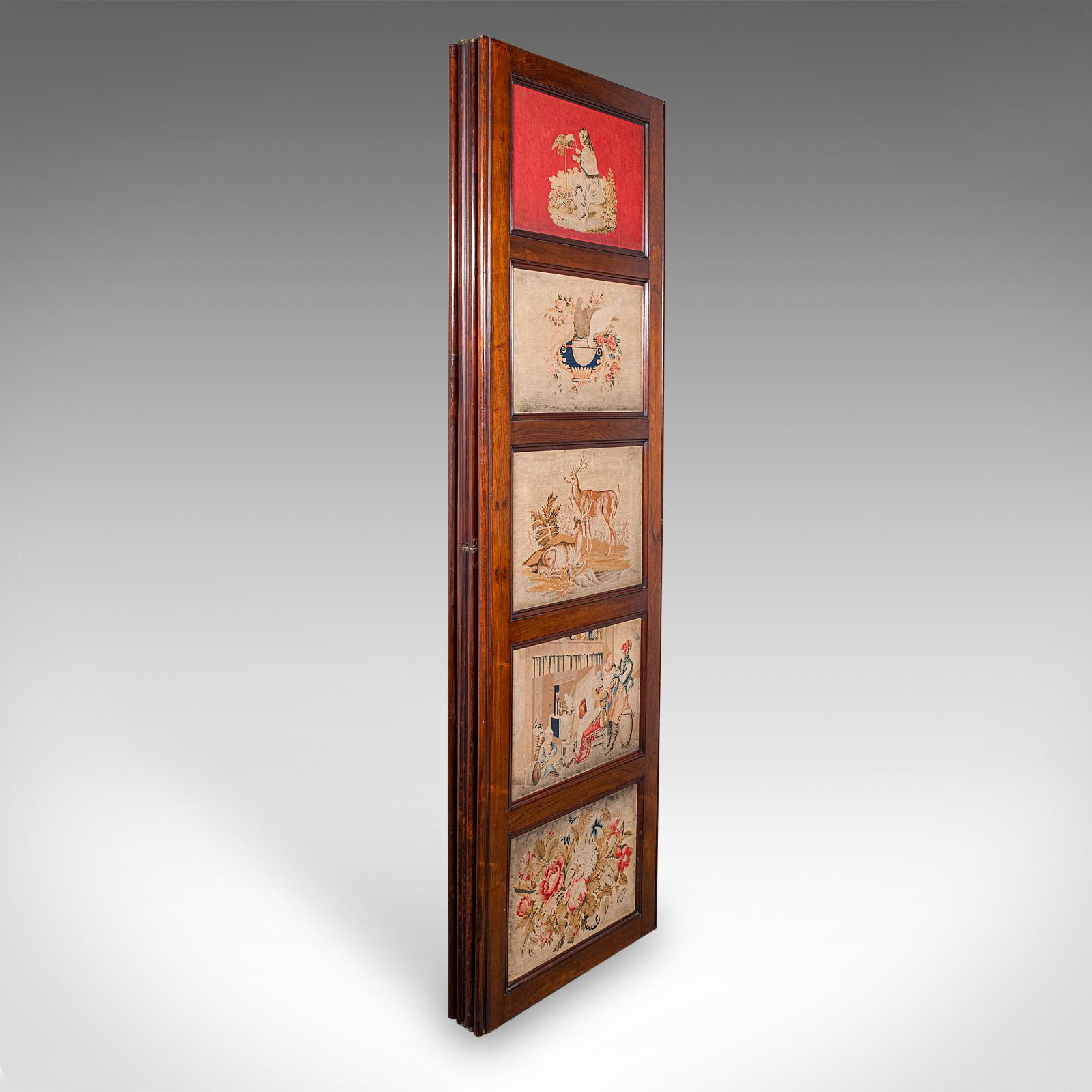 Inizio XIX secolo Grande paravento antico a 4 pannelli, divisorio inglese, punto d'ago, Regenza in vendita