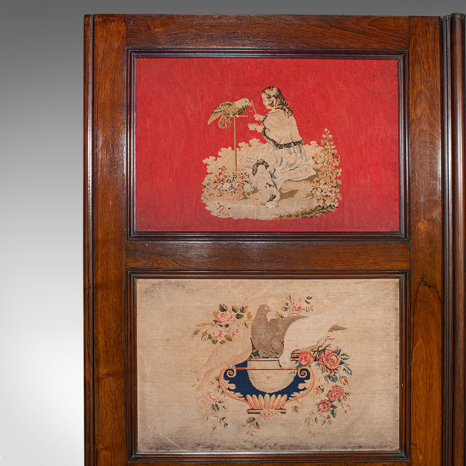 Arazzo Grande paravento antico a 4 pannelli, divisorio inglese, punto d'ago, Regenza in vendita