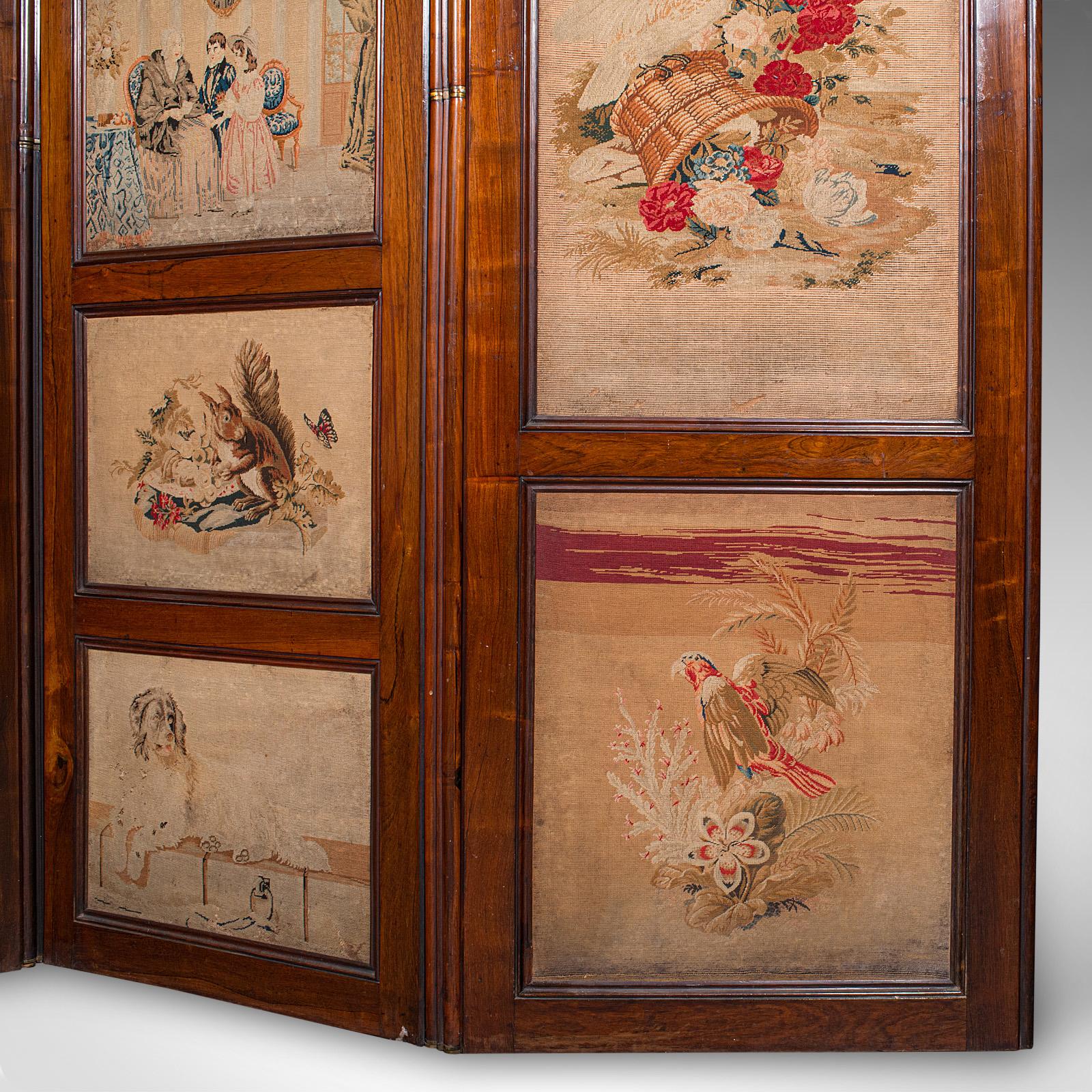 Grande paravento antico a 4 pannelli, divisorio inglese, punto d'ago, Regenza in vendita 2