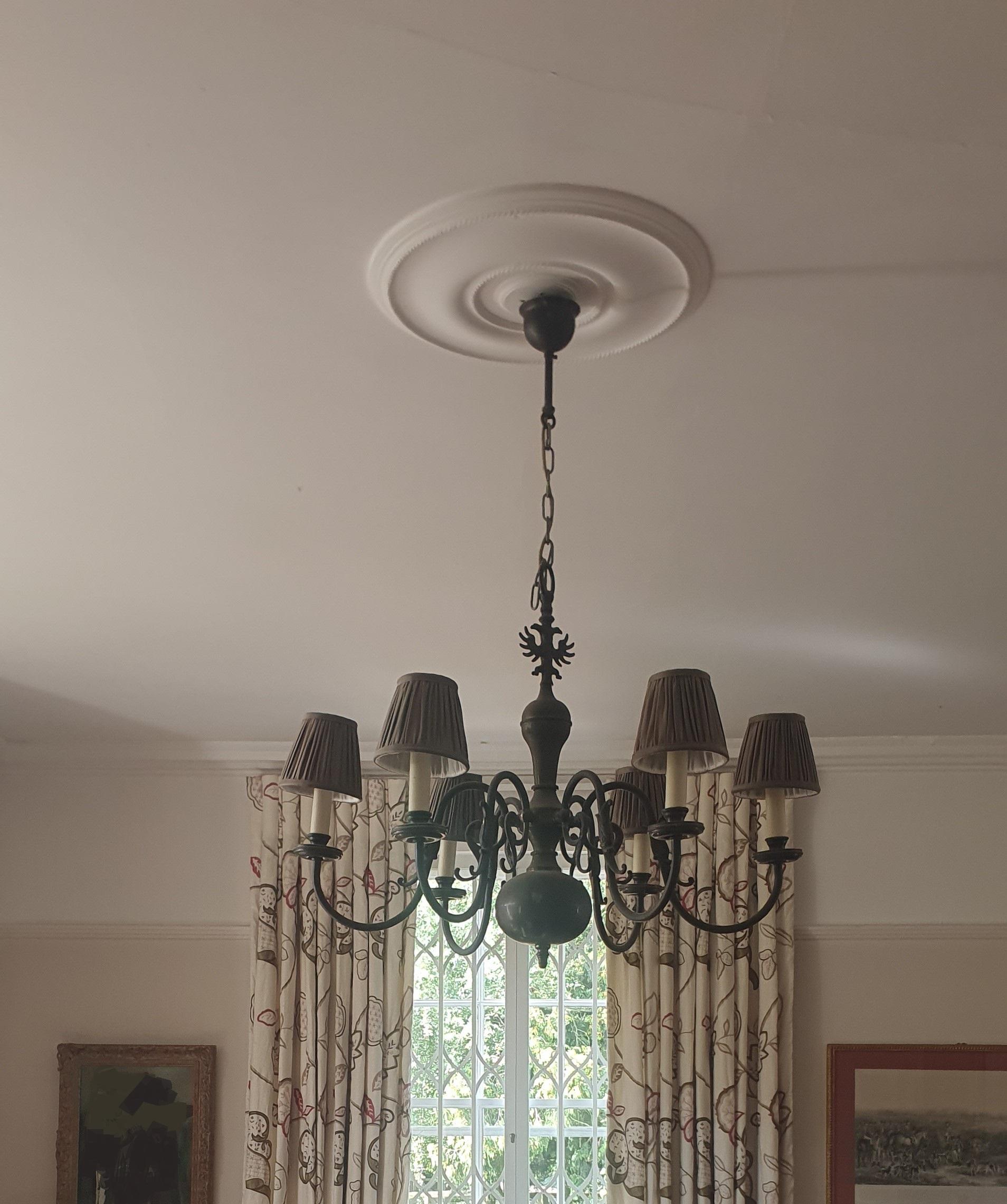 Dutch Colonial Large antique 6 Arm Dutch Brass Chandelier with Habsburg Eagle detail to stem For Sale