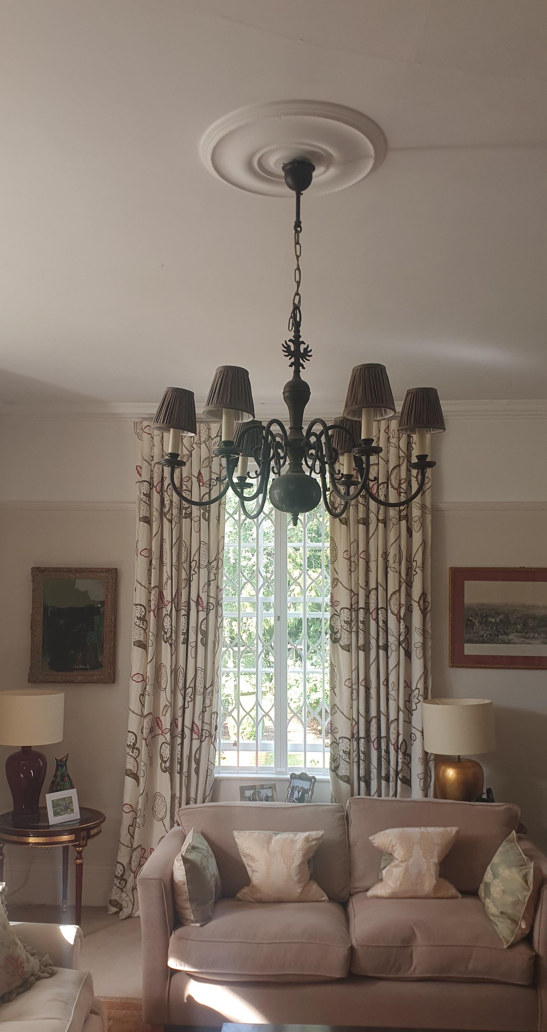 20th Century Large antique 6 Arm Dutch Brass Chandelier with Habsburg Eagle detail to stem For Sale