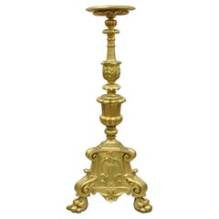 Large Antique 64" Caved Wood Gold Giltwood Empire Pedestal Candlestick Pricket
