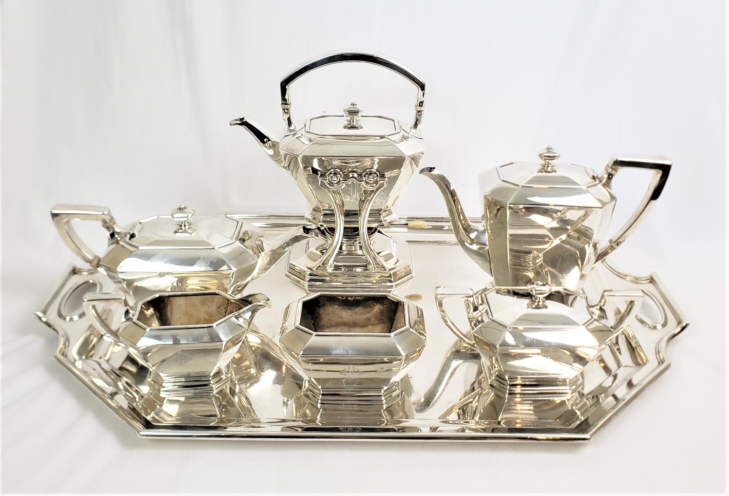 Large Antique 7 Piece Art Deco Black, Starr & Frost Sterling Silver Tea Set 12