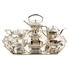 Large Antique 7 Piece Art Deco Black, Starr & Frost Sterling Silver Tea Set