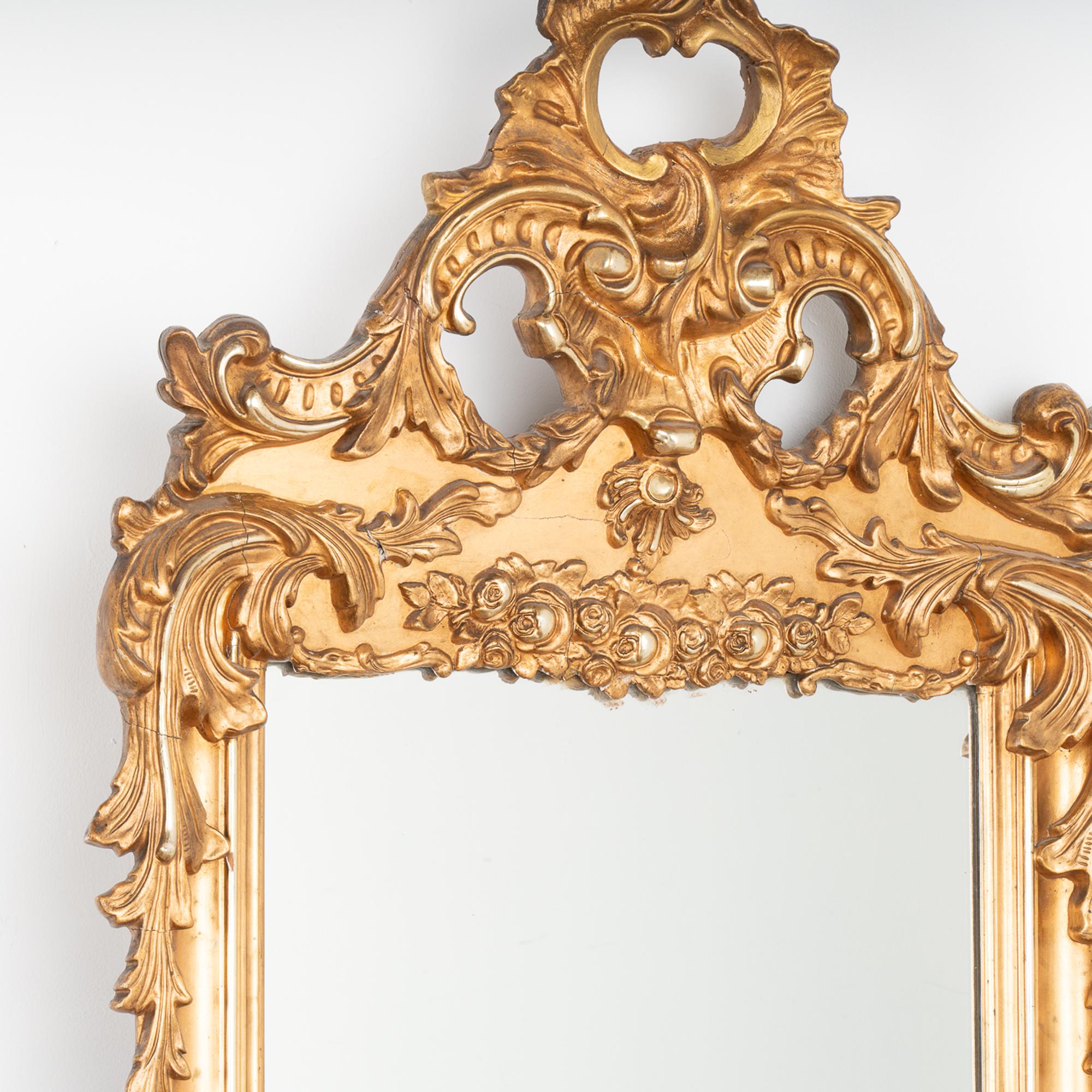 Rococo Large Antique 7' Tall Gold Gilt Mirror, Sweden circa 1850-70