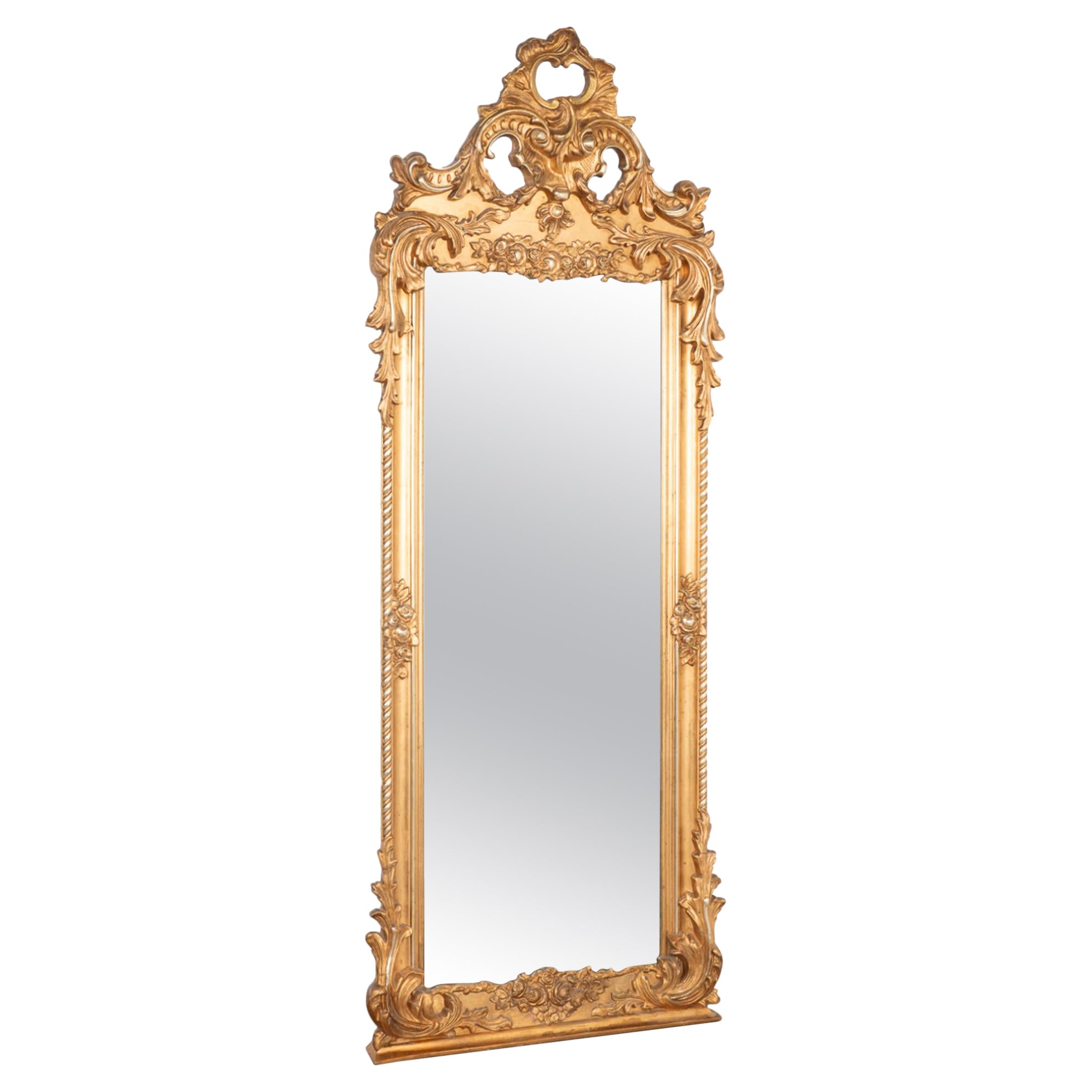 Large Antique 7' Tall Gold Gilt Mirror, Sweden circa 1850-70