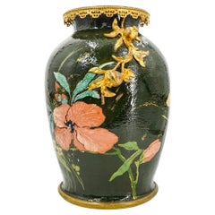 Large Antique Aesthetic Bronze Mounted Ceramic Vase